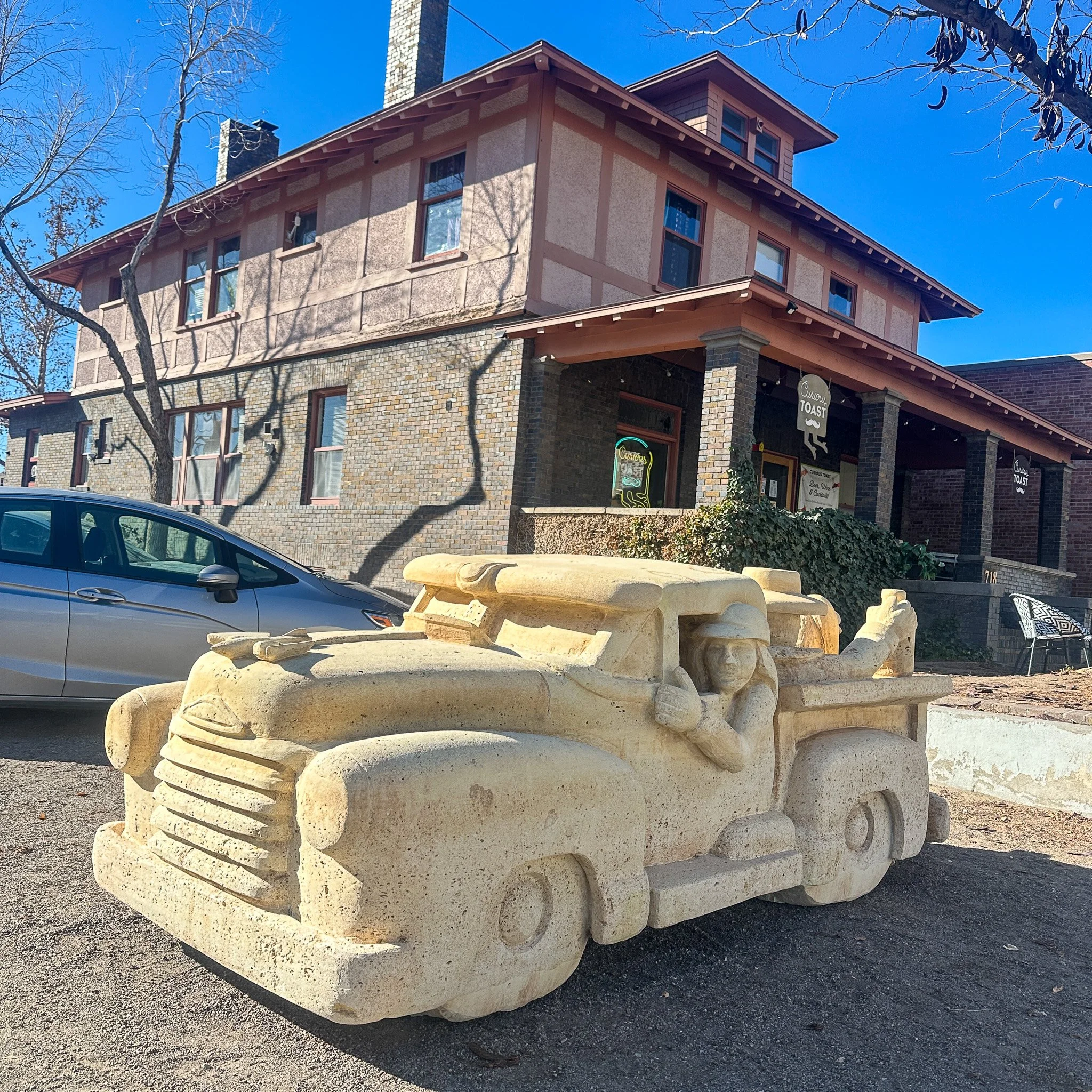 New Route 66 Centennial Sculpture at Curious Toast Cafe