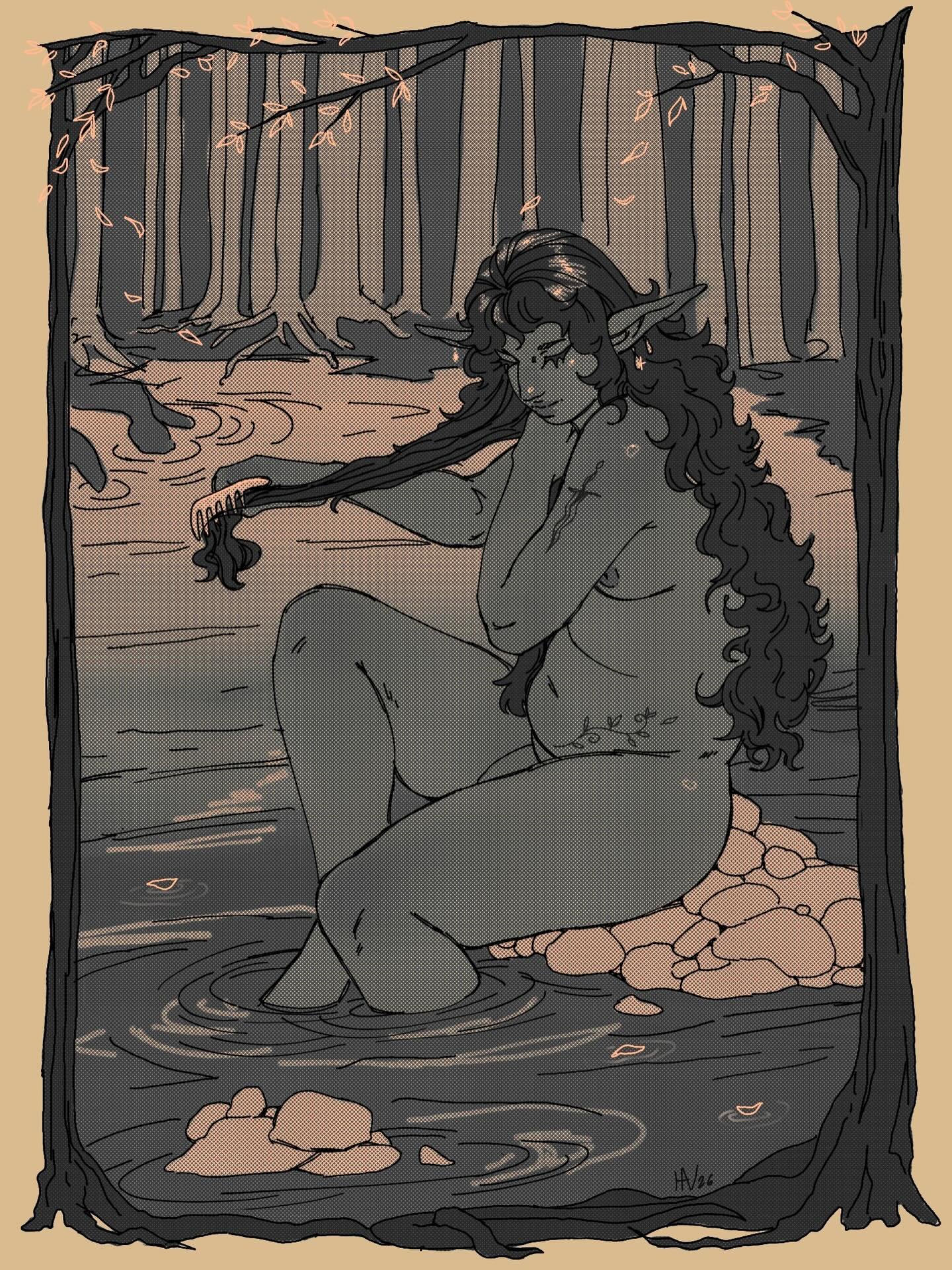 drawing lots of pensive elves as of late

thinking about androgyny, fluidity, and caring for a body in transition 

inspired by John Waterhouse&rsquo;s &ldquo;A Mermaid&rdquo;