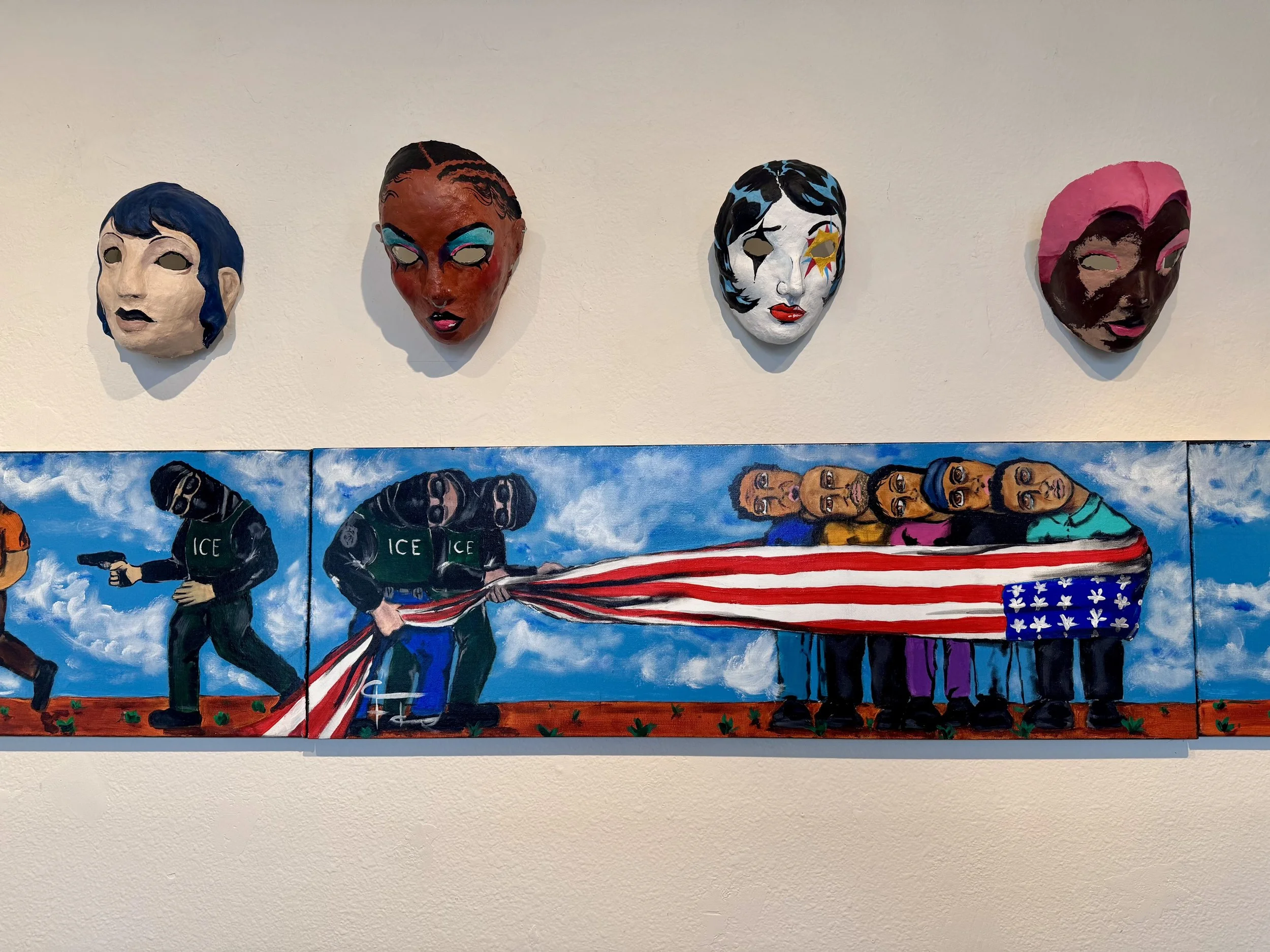 "You Could Be Anyone You Want, Why Stop Now?" Shawn Dettenmaier (above), "Social Injustice" David Flores (below)
