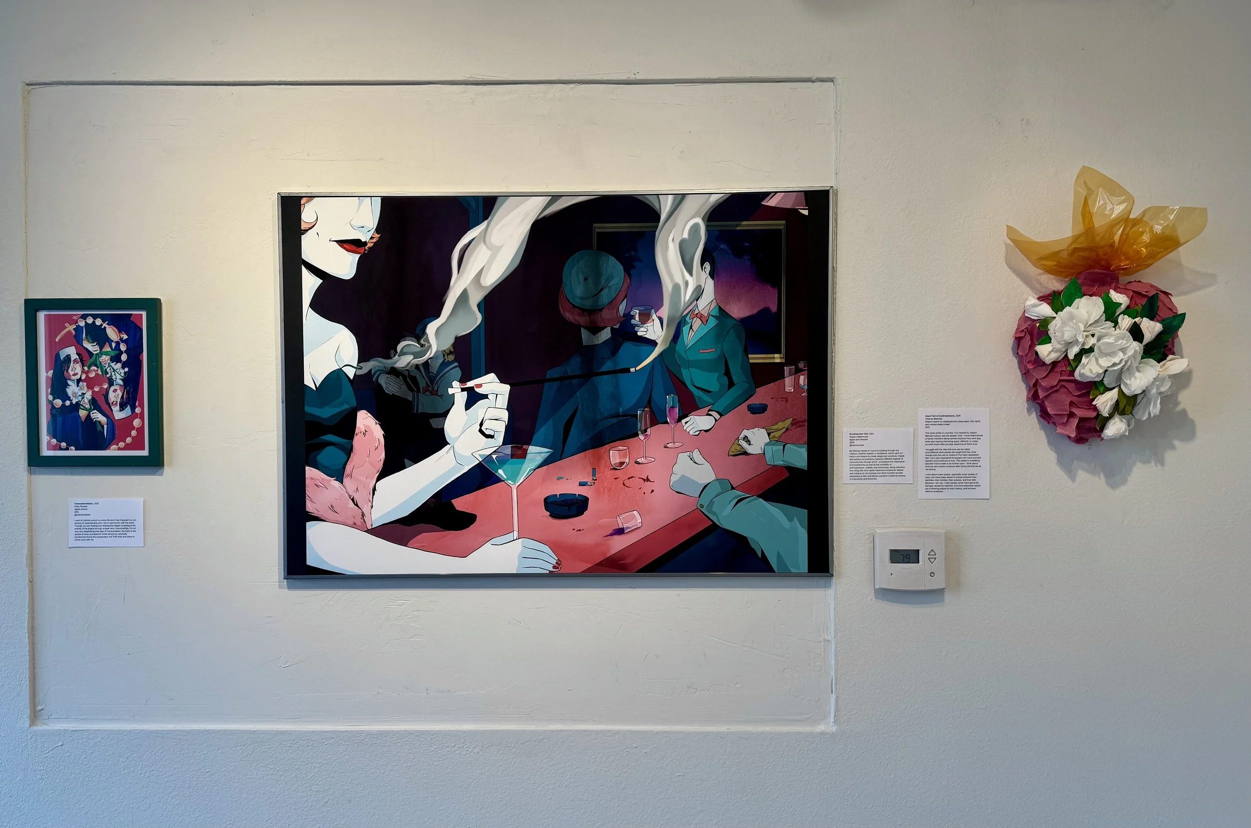 "Transubstaniation" Ricky Rosado (left), "Smokescreen Girl" Shawn Dettenmaier (middle), "Heart Full of Contradictions" Yolanda Martinez (right)