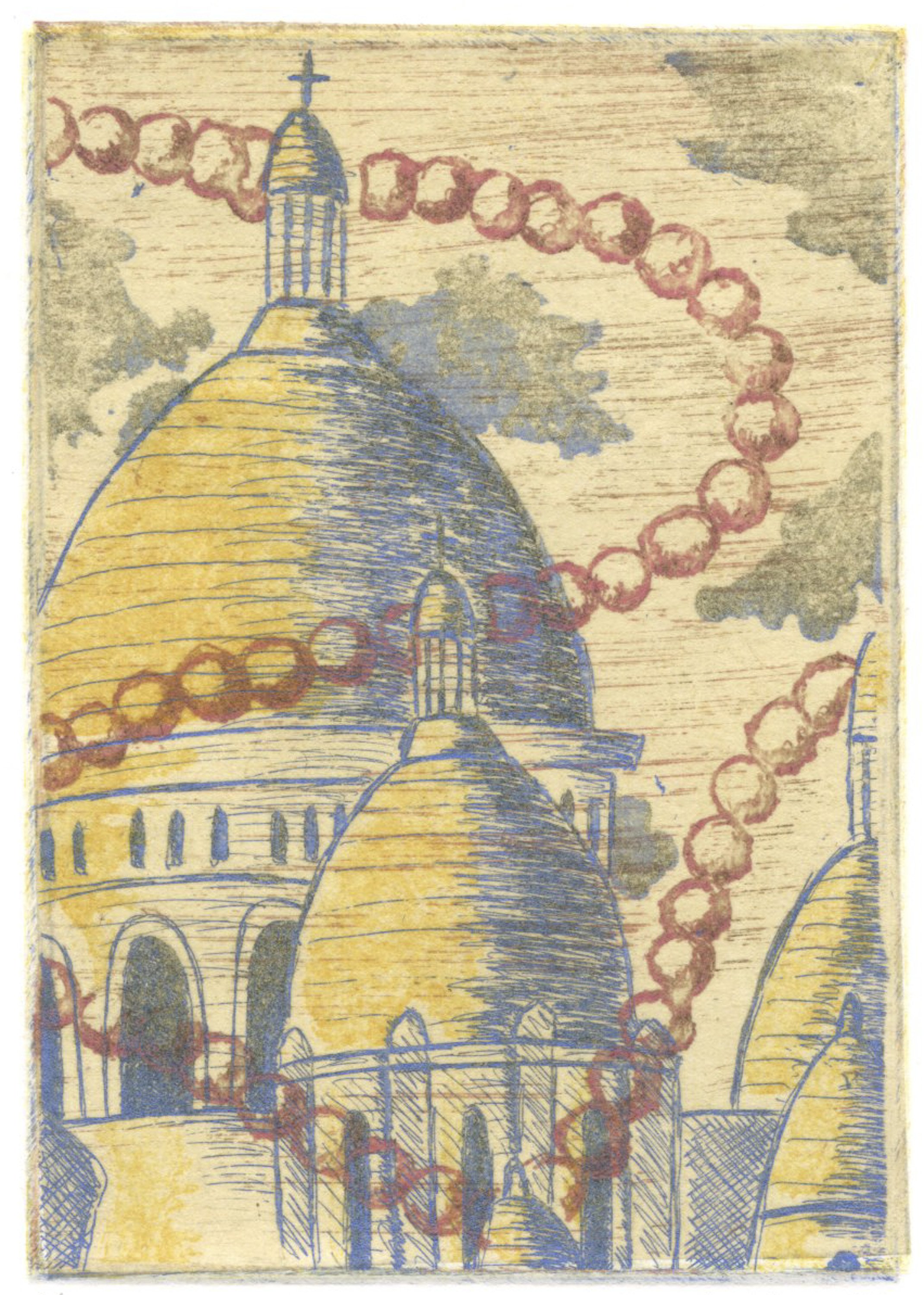 Sacré Cœur (2022) - Three copper plate color etching with sugar-lift aquatint and Chine-collé