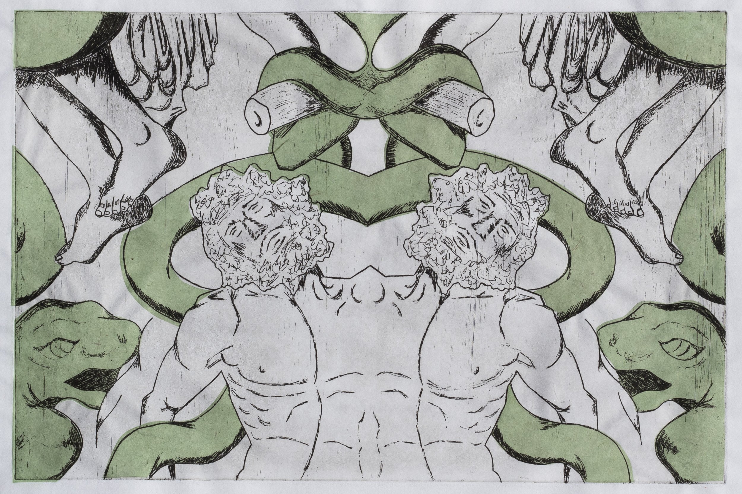 Laocoön V (2023) - Copper plate etching with Chine-collé on Japanese paper