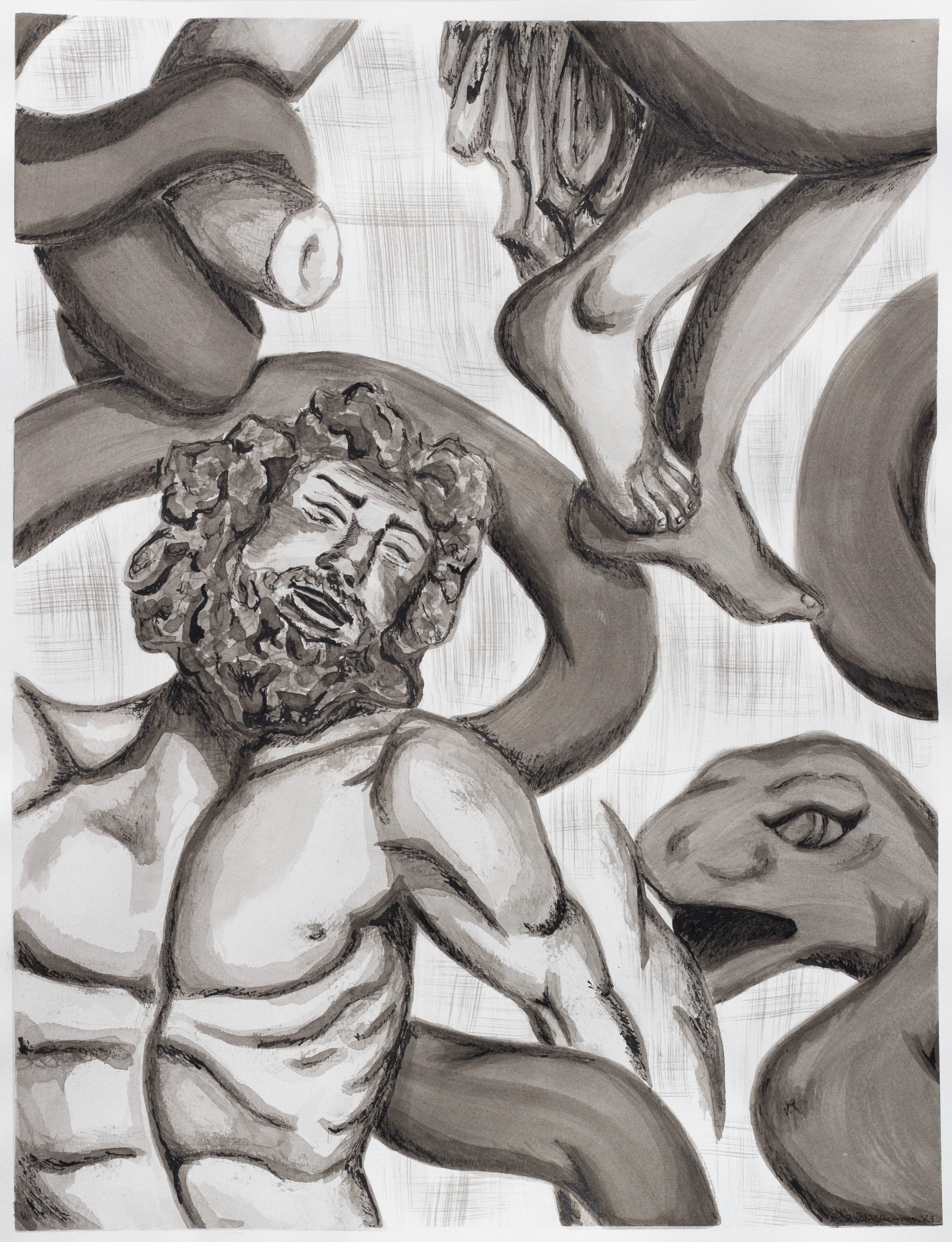 Laocoön IV (2023) - India ink on paper