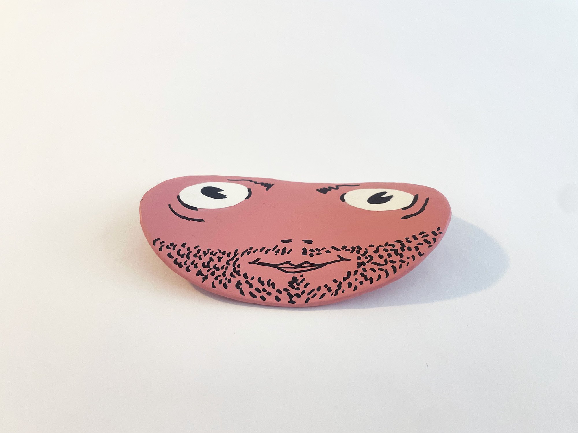 Floppy Face #5, 5 x 3 1/8, cardboard, acrylic, medium, acrylic, gouache, acrylic paint pen, ColorAid paper, glue, 2026 