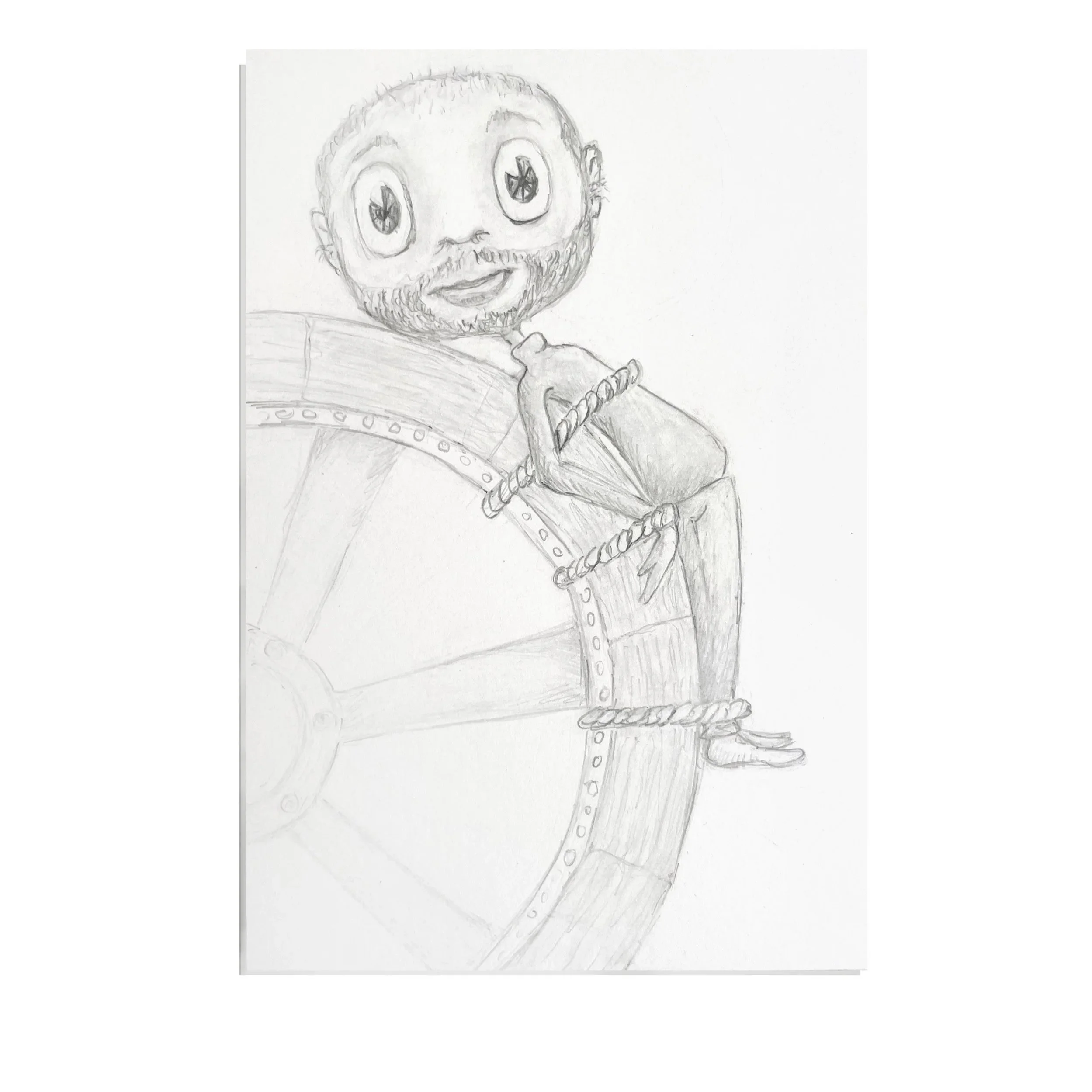 On the Breaking Wheel, 2025, 6x4, Graphite on paper, Visual Aids Donation