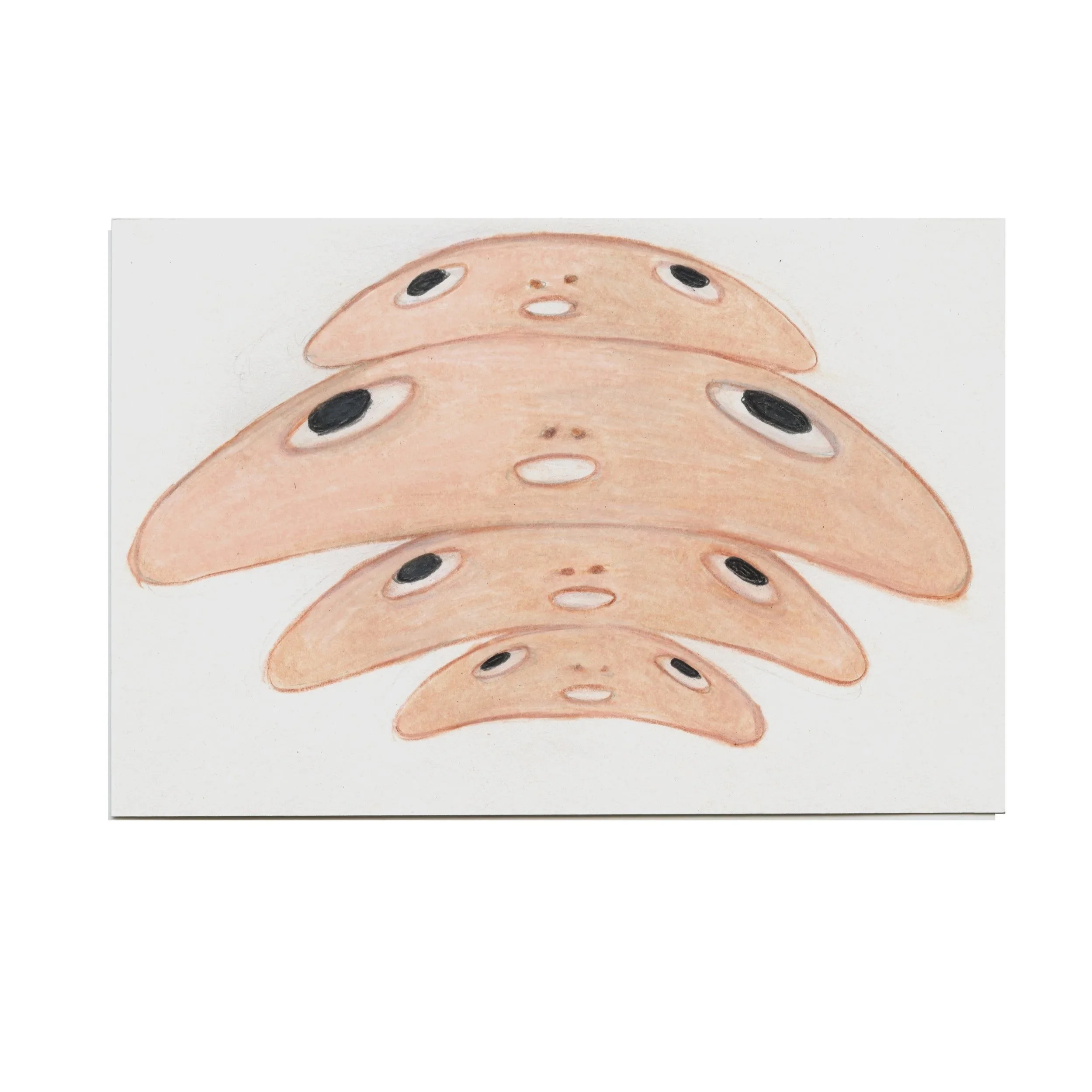 FloppyFaceClones, 2023, 4x6, color pencil and graphite on paper