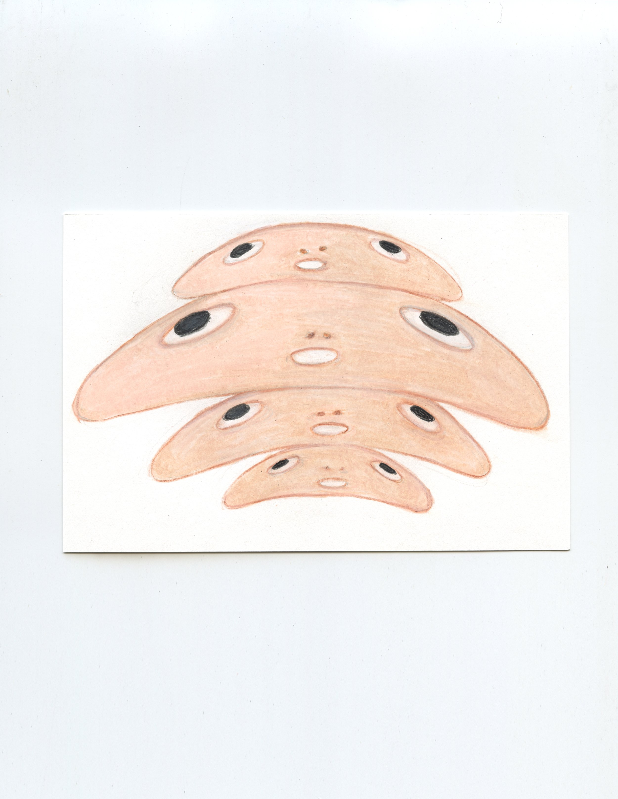 FloppyFaceClones, 2023, 4x6, color pencil and graphite on paper