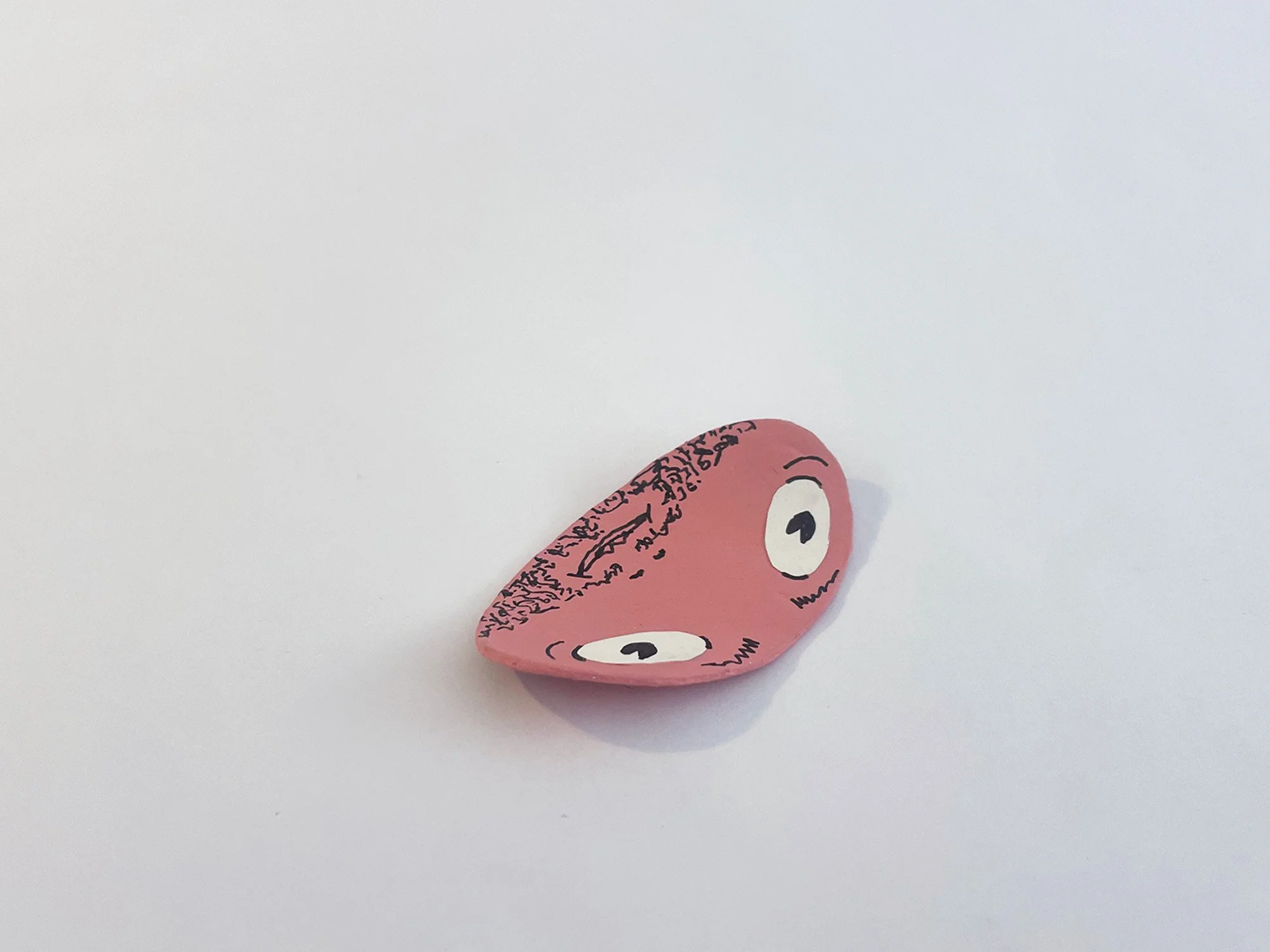 Floppy Face #1, 3 x 1 3/4, toilet paper tube, acrylic, medium, acrylic, gouache, pigment ink, ColorAid paper, glue, 2026 