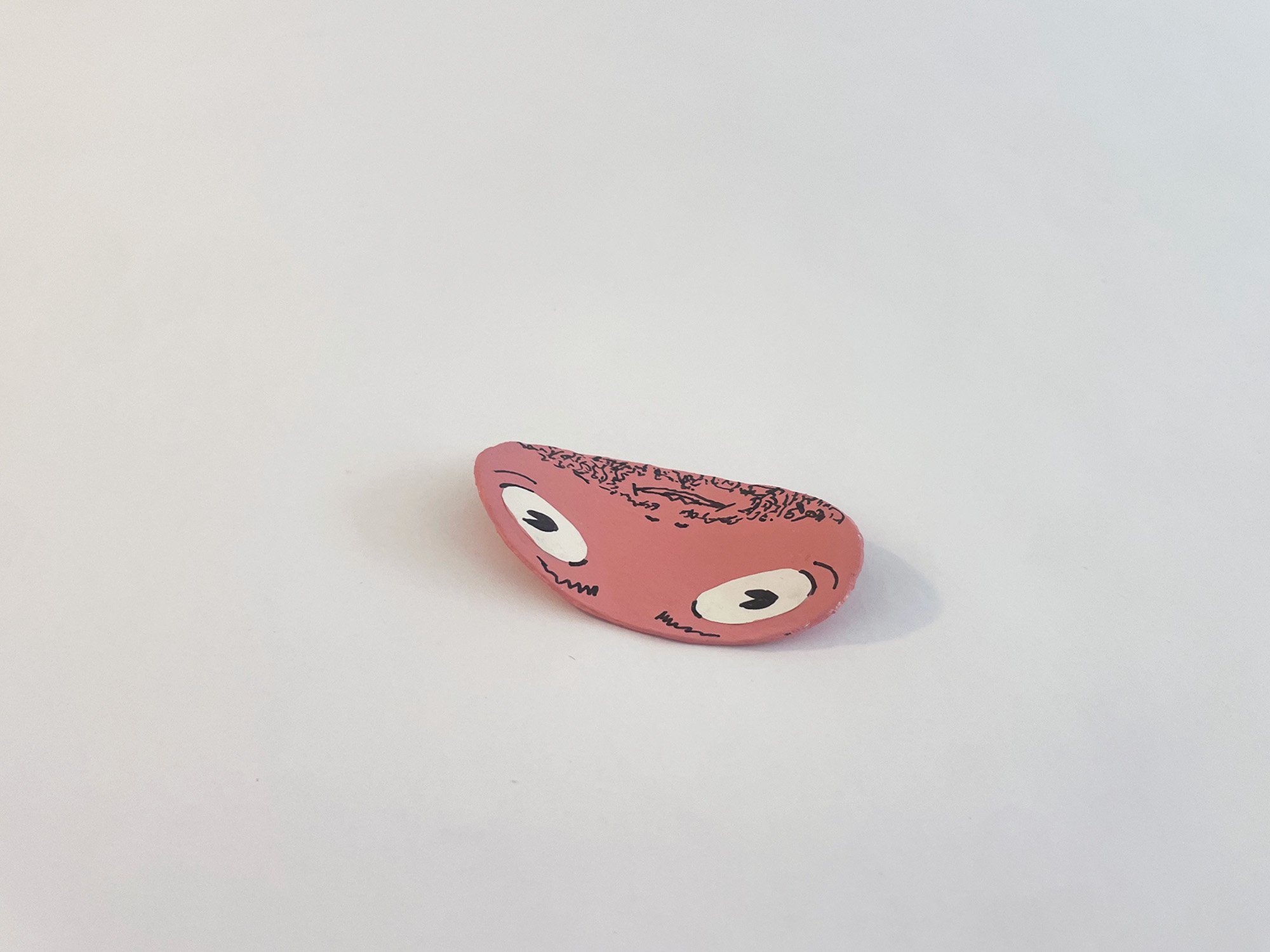 Floppy Face #1, 3 x 1 3/4, toilet paper tube, acrylic, medium, acrylic, gouache, pigment ink, ColorAid paper, glue, 2026 