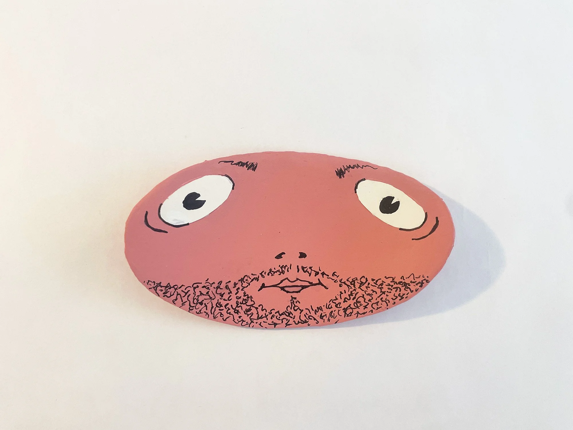 Floppy Face #3, 5 1/4 x 3, cardboard, acrylic, medium, acrylic, gouache, pigment ink, ColorAid paper, glue, 2026 