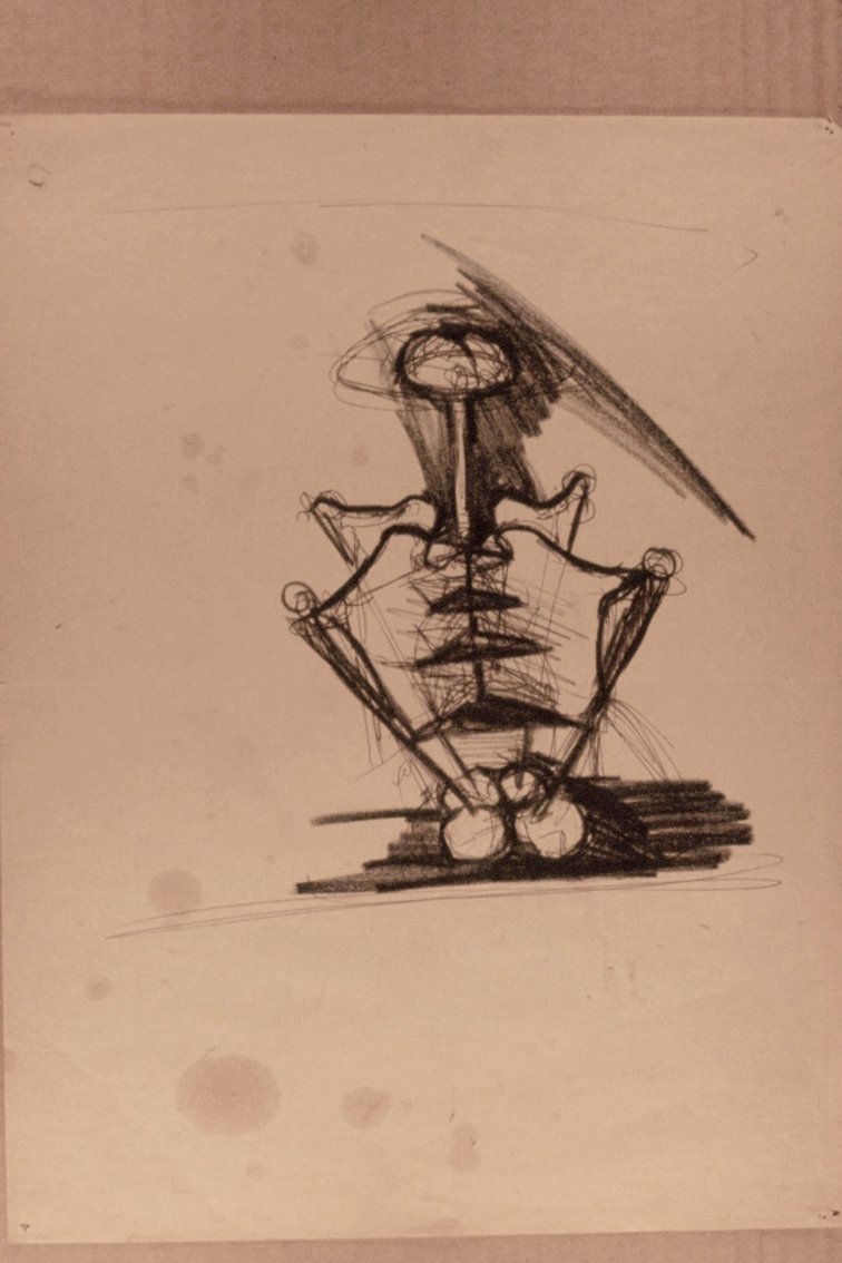 Sketch of unrealized sculpture, 1989, charcoal on paper