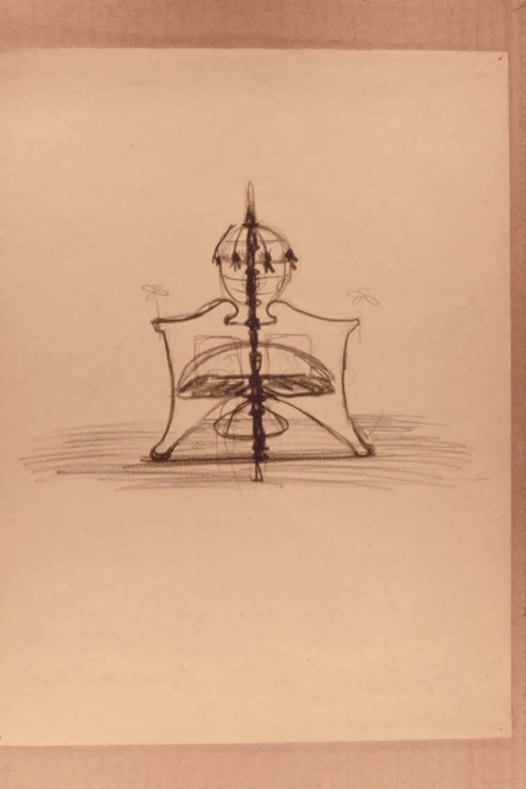 Sketch of unrealized sculpture, 1989, charcoal on paper