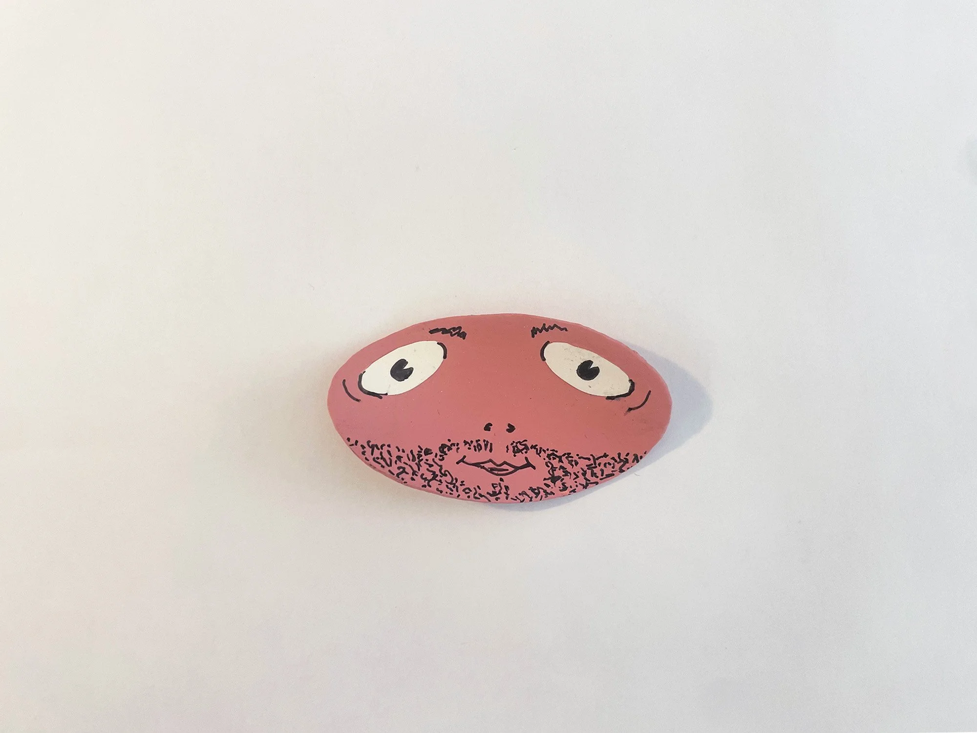 Floppy Face #2, 3 1/4 x 1 3/4, toilet paper tube, acrylic, medium, acrylic, gouache, pigment ink, ColorAid paper, glue, 2026 