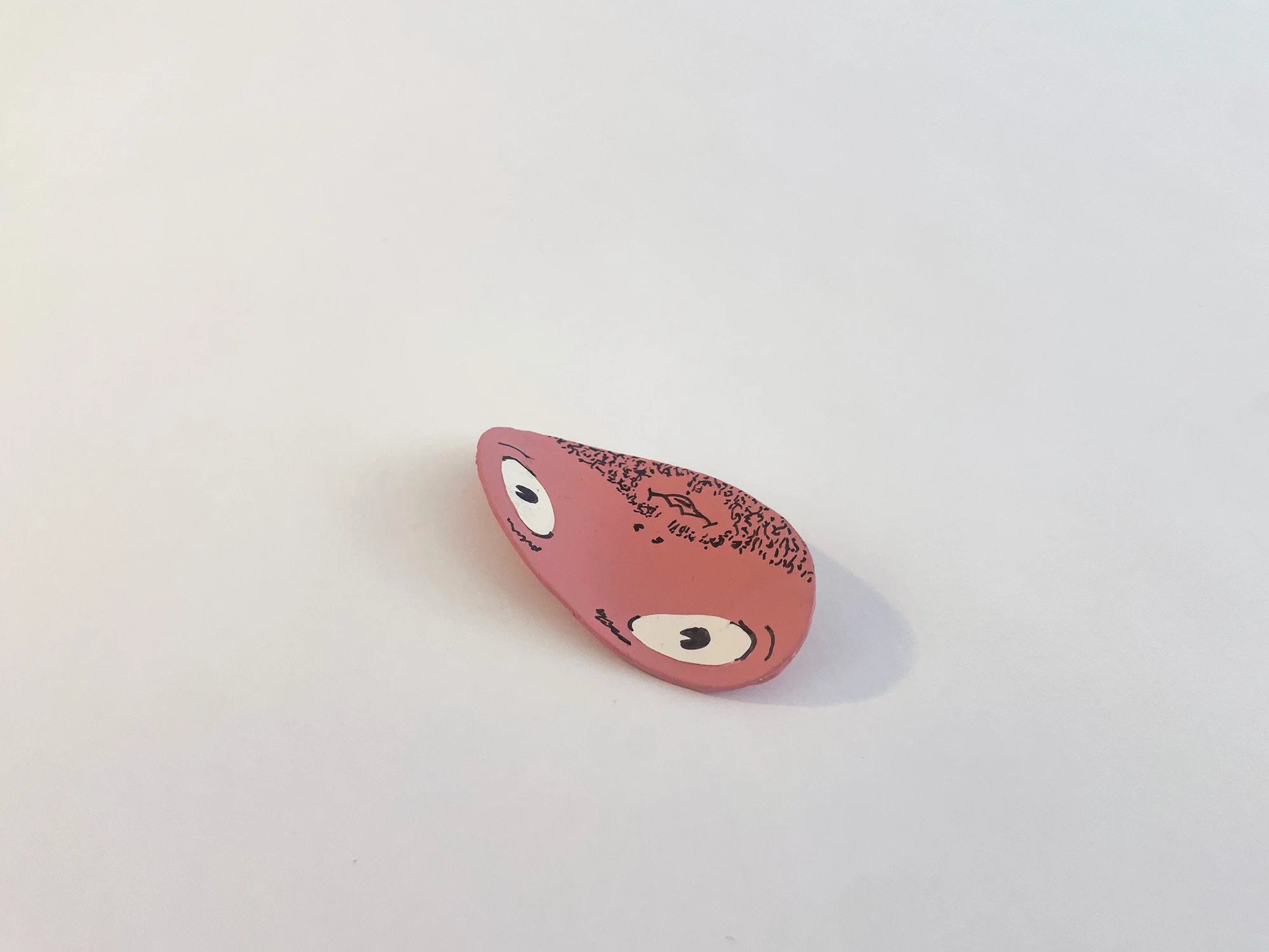 Floppy Face #2, 3 1/4 x 1 3/4, toilet paper tube, acrylic, medium, acrylic, gouache, pigment ink, ColorAid paper, glue, 2026 
