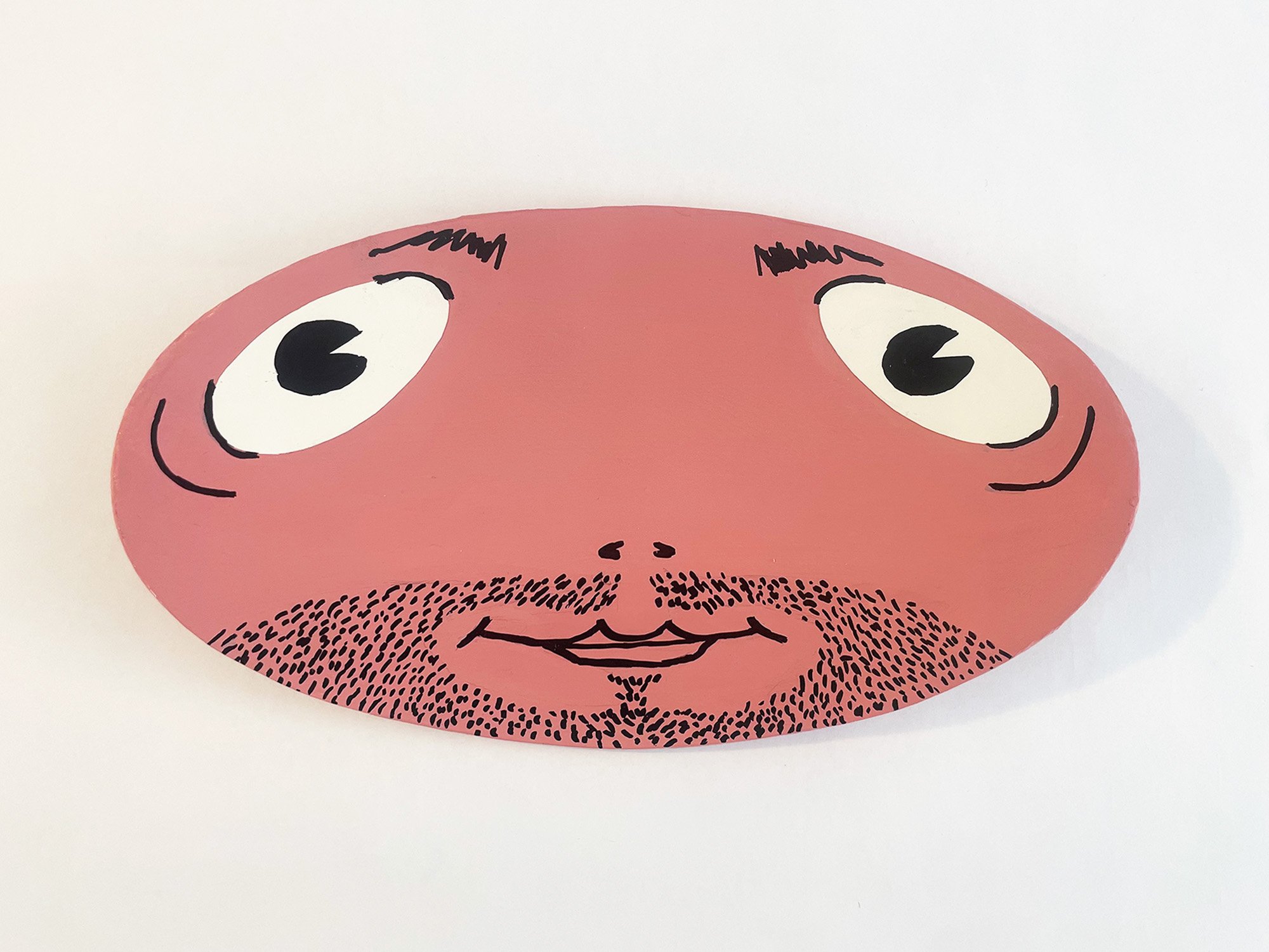 Floppy Face #6, 8 1/2 x 5, cardboard, acrylic, medium, acrylic, gouache, acrylic paint pen, ColorAid paper, glue, 2026 