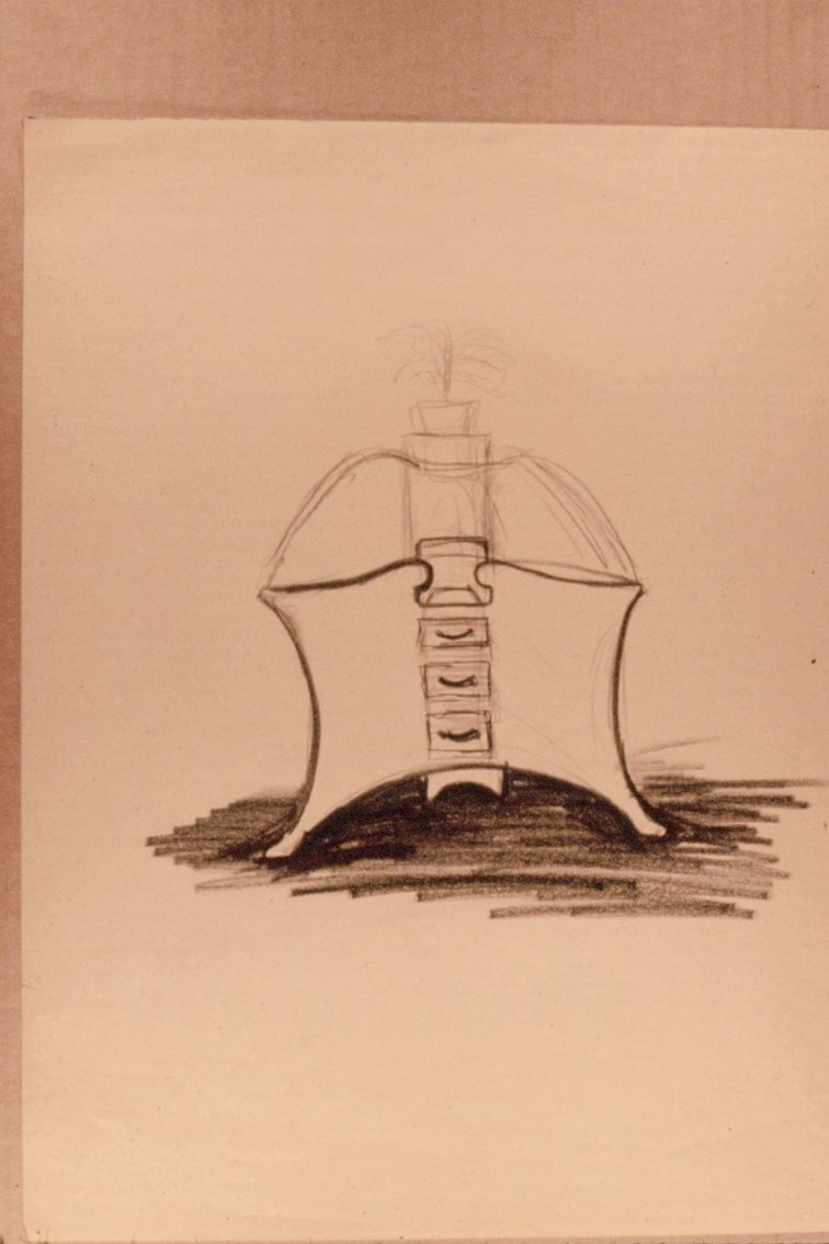Sketch of unrealized sculpture, 1989, charcoal on paper