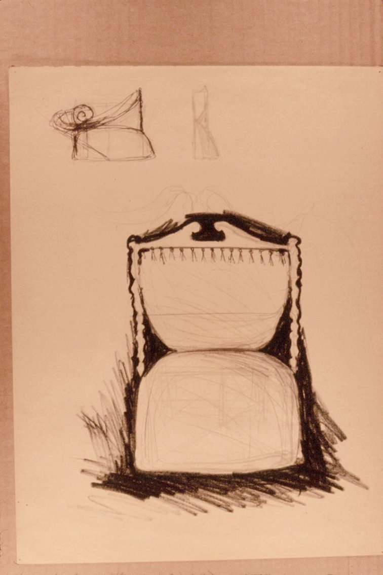 Sketch of unrealized sculpture, 1989, charcoal on paper