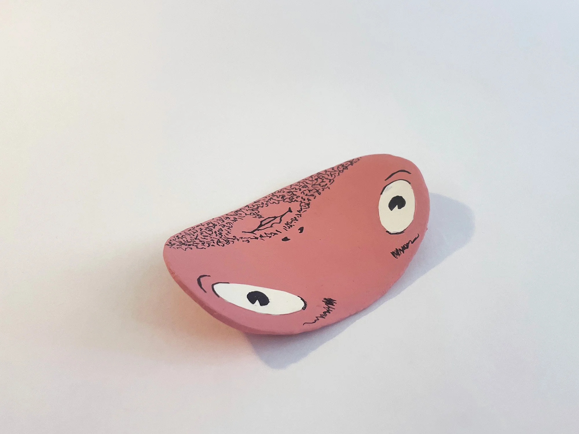 Floppy Face #3, 5 1/4 x 3, cardboard, acrylic, medium, acrylic, gouache, pigment ink, ColorAid paper, glue, 2026 
