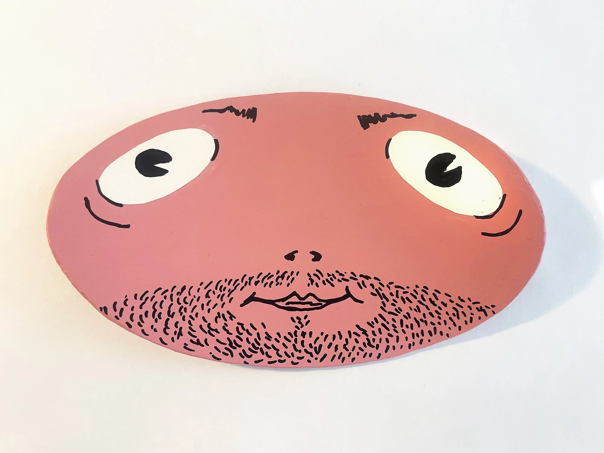 Floppy Face #7, 8 1/2 x 5 1/4, cardboard, acrylic, medium, acrylic, gouache, acrylic paint pen, ColorAid paper, glue, 2026 