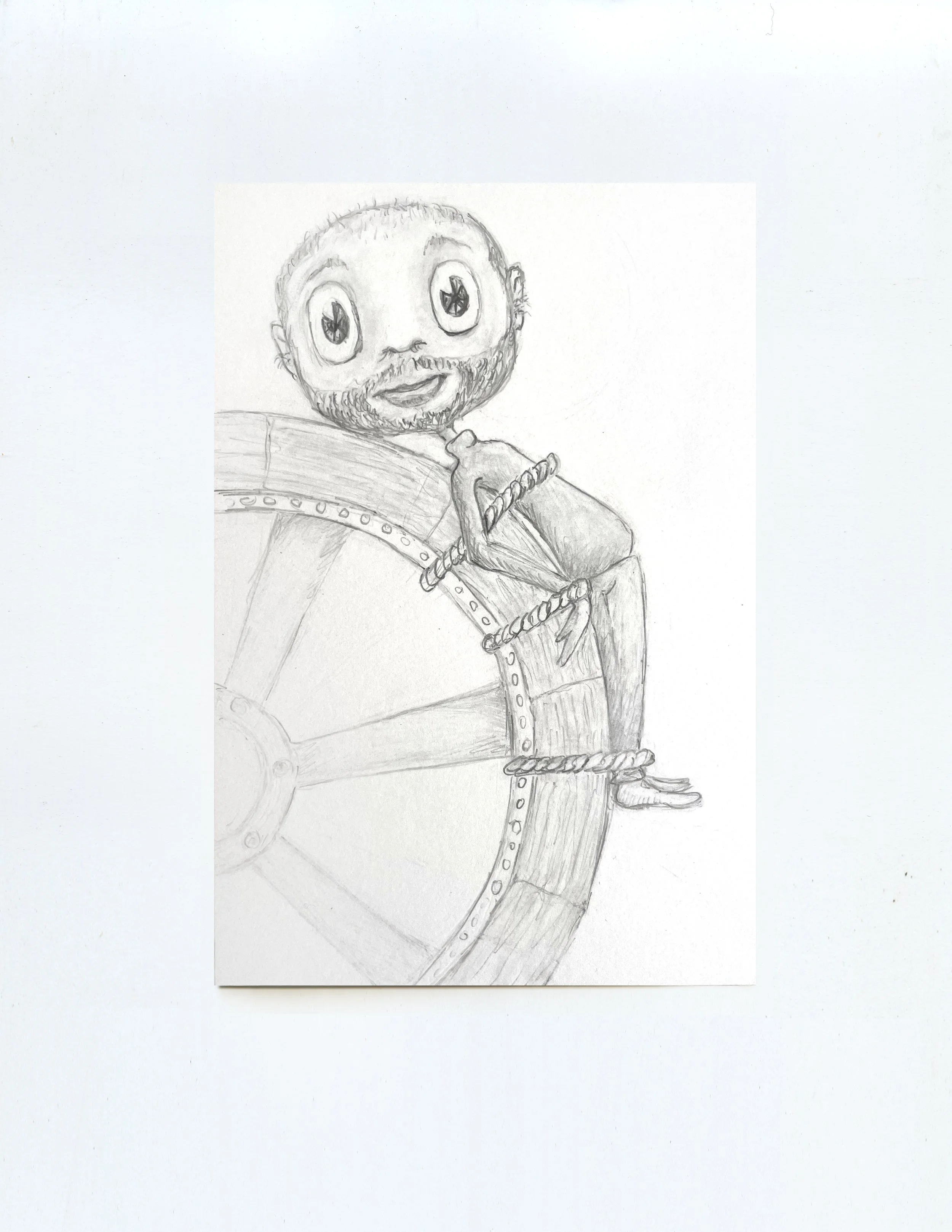 On the Breaking Wheel, 2025, 6x4, Graphite on paper, Visual Aids Donation