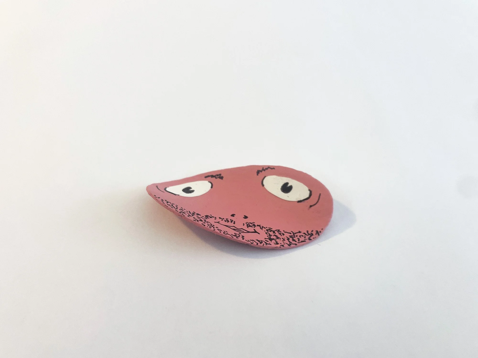 Floppy Face #2, 3 1/4 x 1 3/4, toilet paper tube, acrylic, medium, acrylic, gouache, pigment ink, ColorAid paper, glue, 2026 
