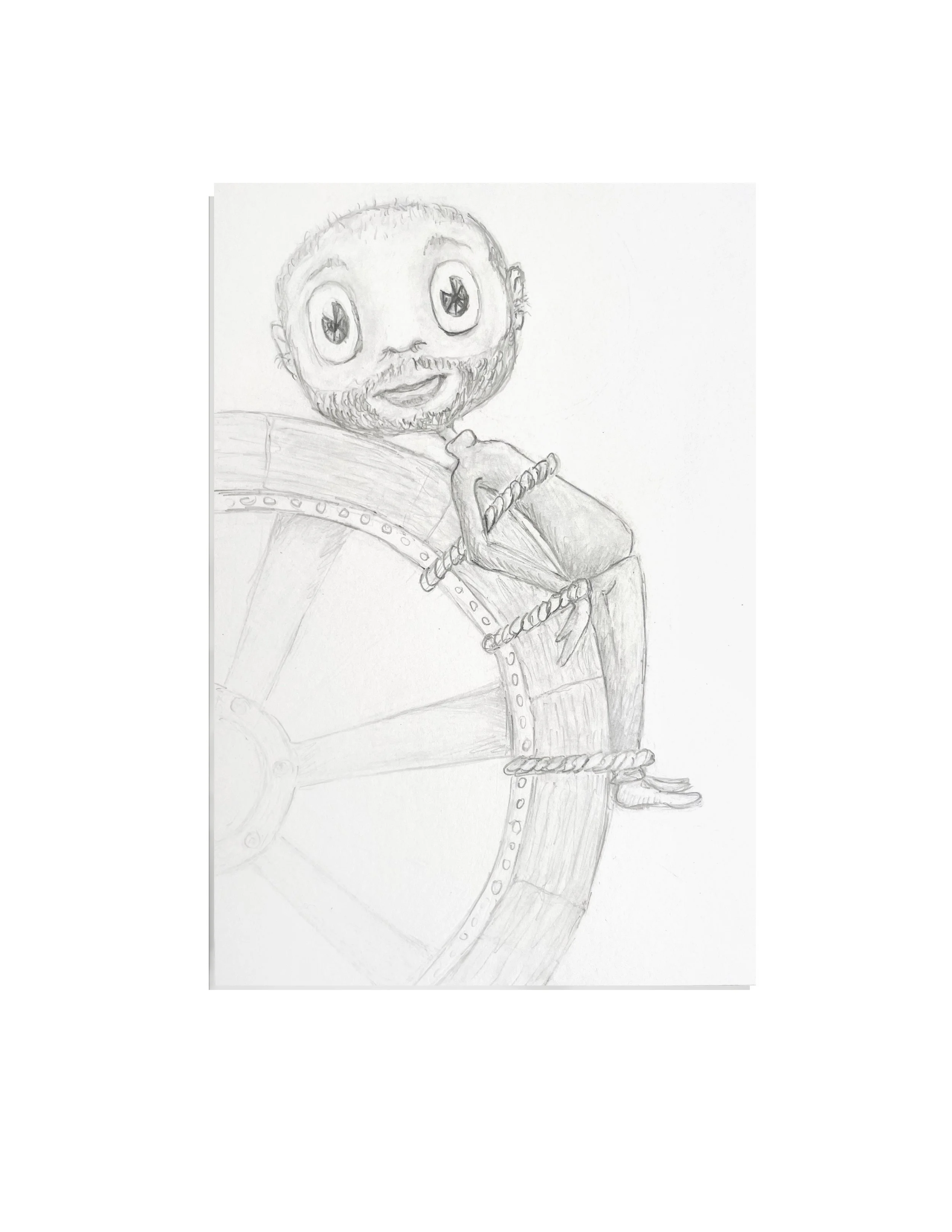 On the Breaking Wheel, 2025, 6x4, Graphite on paper, Visual Aids Donation