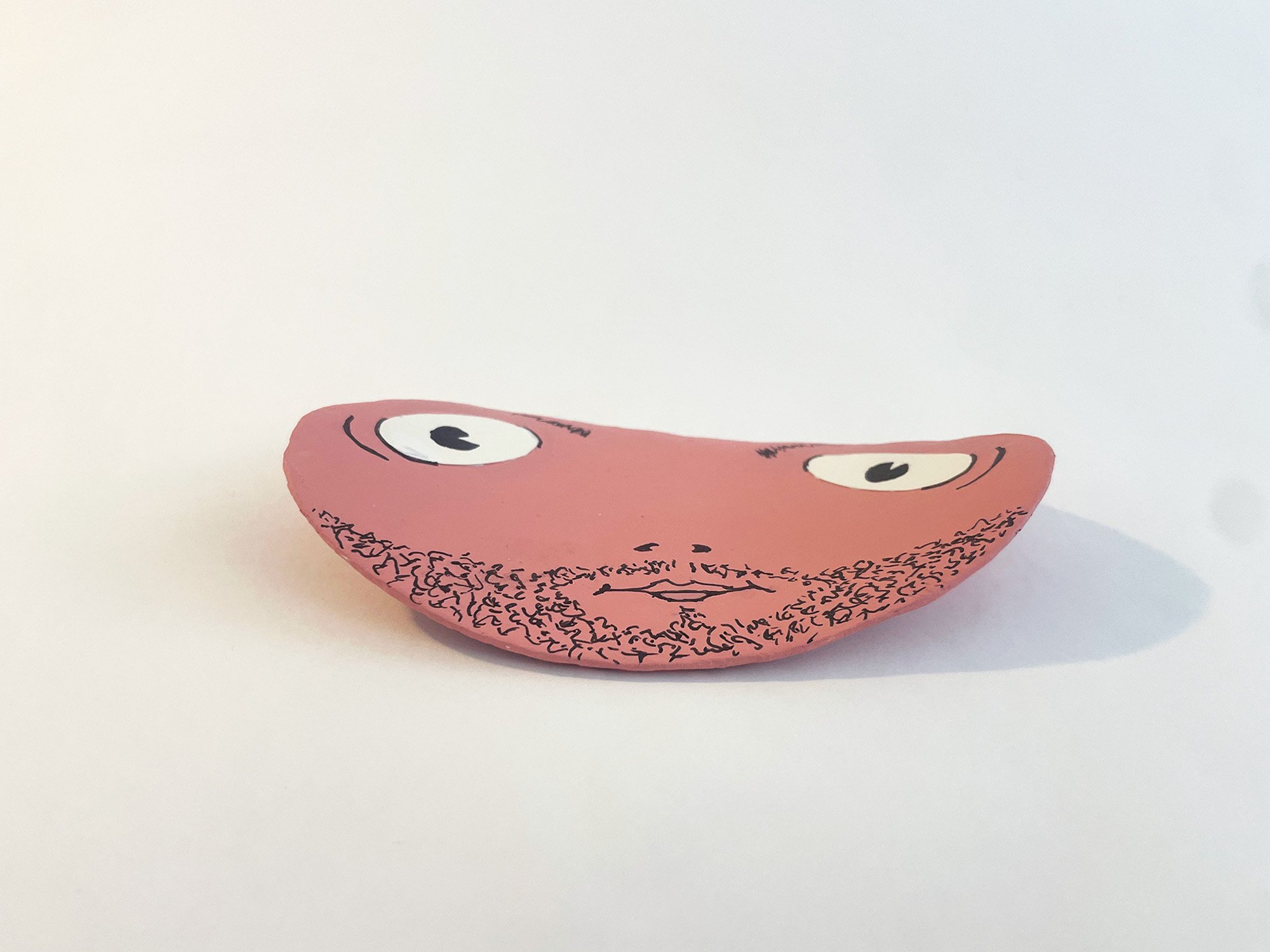 Floppy Face #3, 5 1/4 x 3, cardboard, acrylic, medium, acrylic, gouache, pigment ink, ColorAid paper, glue, 2026 