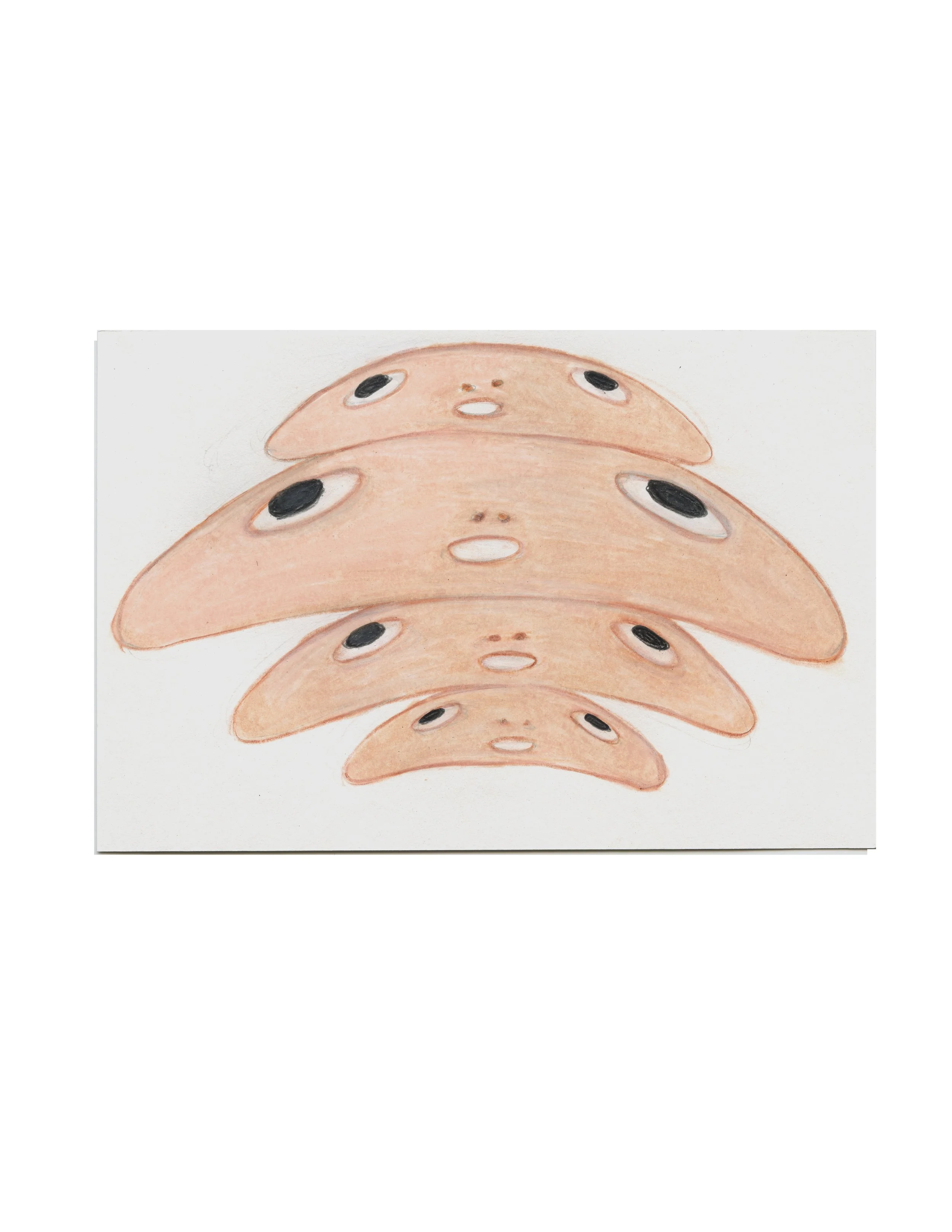 FloppyFaceClones, 2023, 4x6, color pencil and graphite on paper