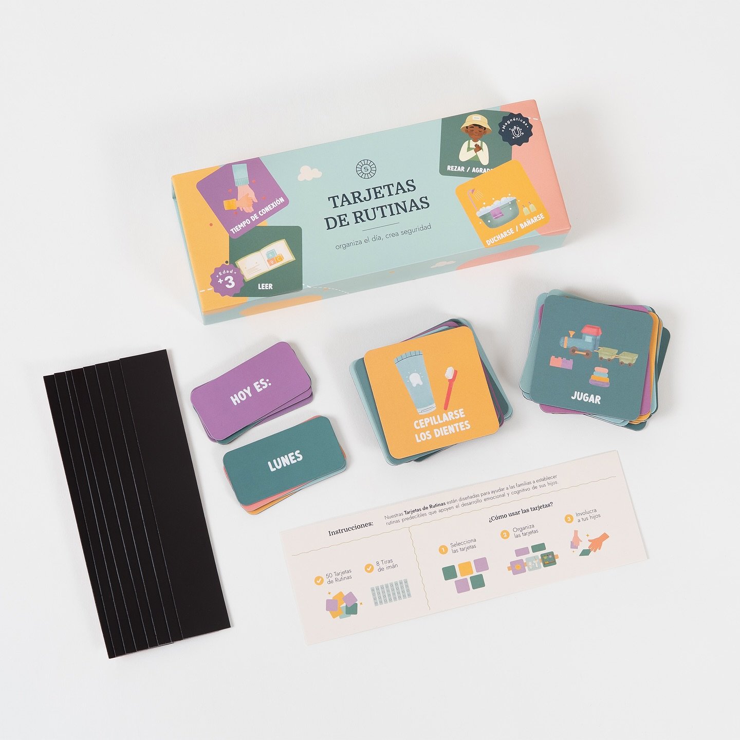 Esto es lo que est&aacute; dentro de las tarjetas de rutinas🤩

- 50 tarjetas con diferentes actividades del d&iacute;a a d&iacute;a
- 7 tarjetas de los d&iacute;as de la semana
- 6 tiras de im&aacute;n para pegarlas donde quieras
- instrucciones y g