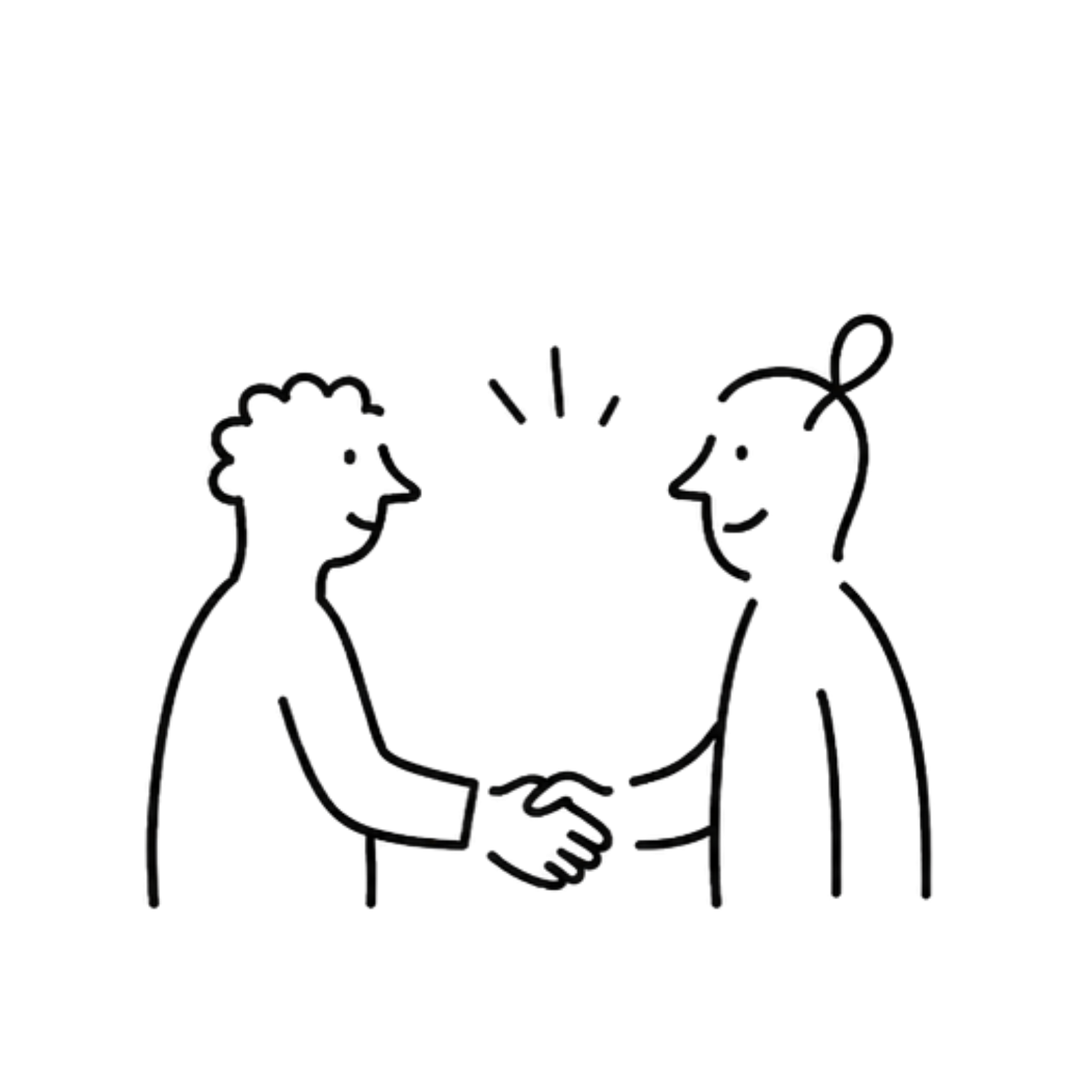 Zwei Personen als Icon dargestellt, die sich die Hand schütteln und lächeln.