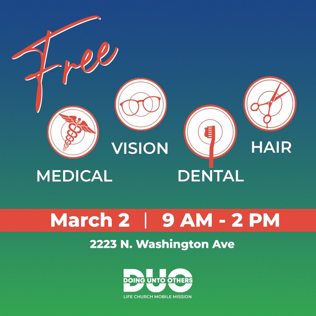 ✨SAVE THE DATE ✨

Our Mobile Medical Mission is getting ready to roll back out in a few weeks on March 2nd! Be sure to save and share the date.

We will be offering complimentary medical, vision, dental, and hair services from 9 AM - 2 PM on a first 