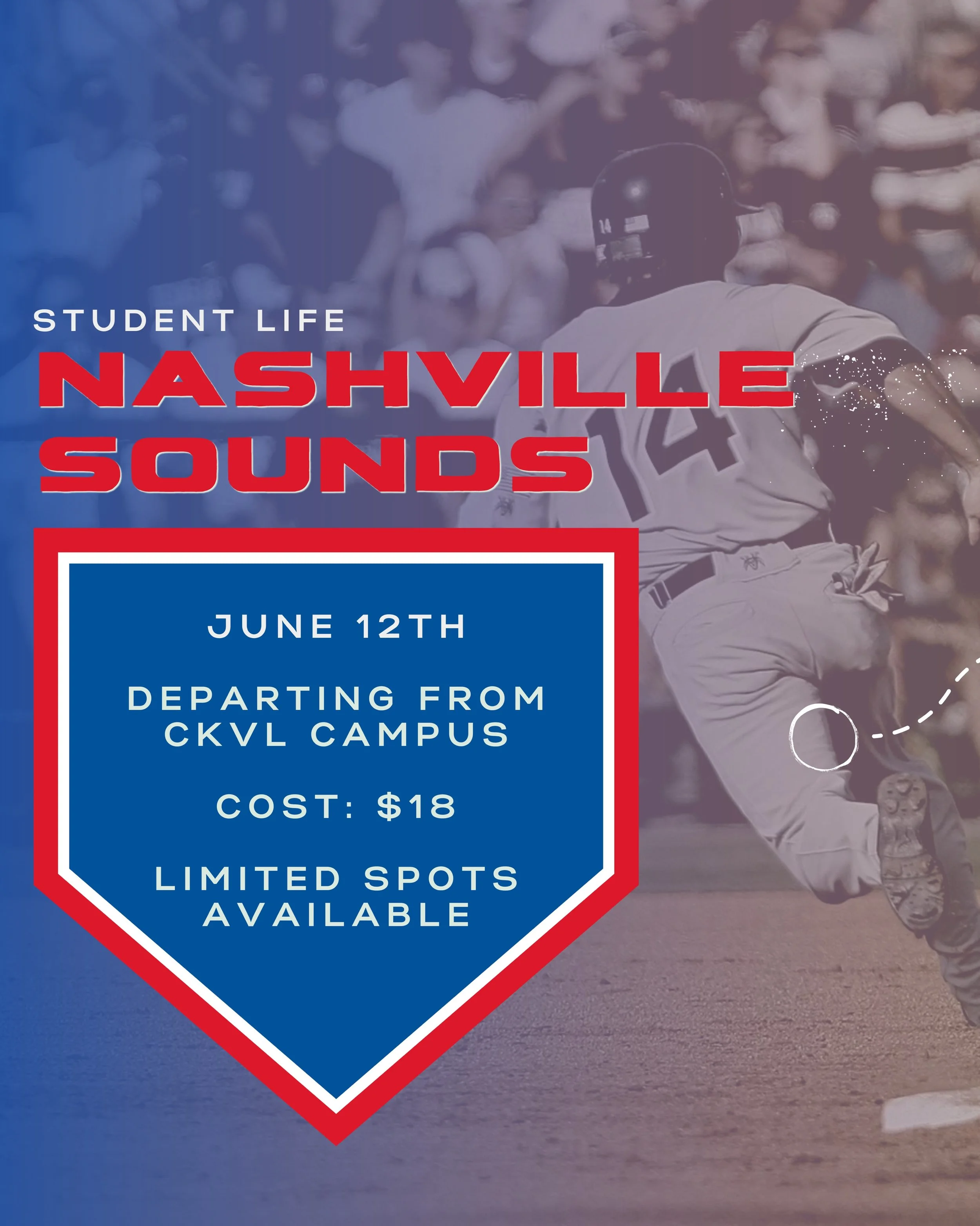 Summer baseball night with the Nashville Sounds!!
Come hang out with us for a fun night at the ballpark, good vibes, and great baseball! Your registration includes admission to the game &mdash; just bring money for dinner and anything else you&rsquo;