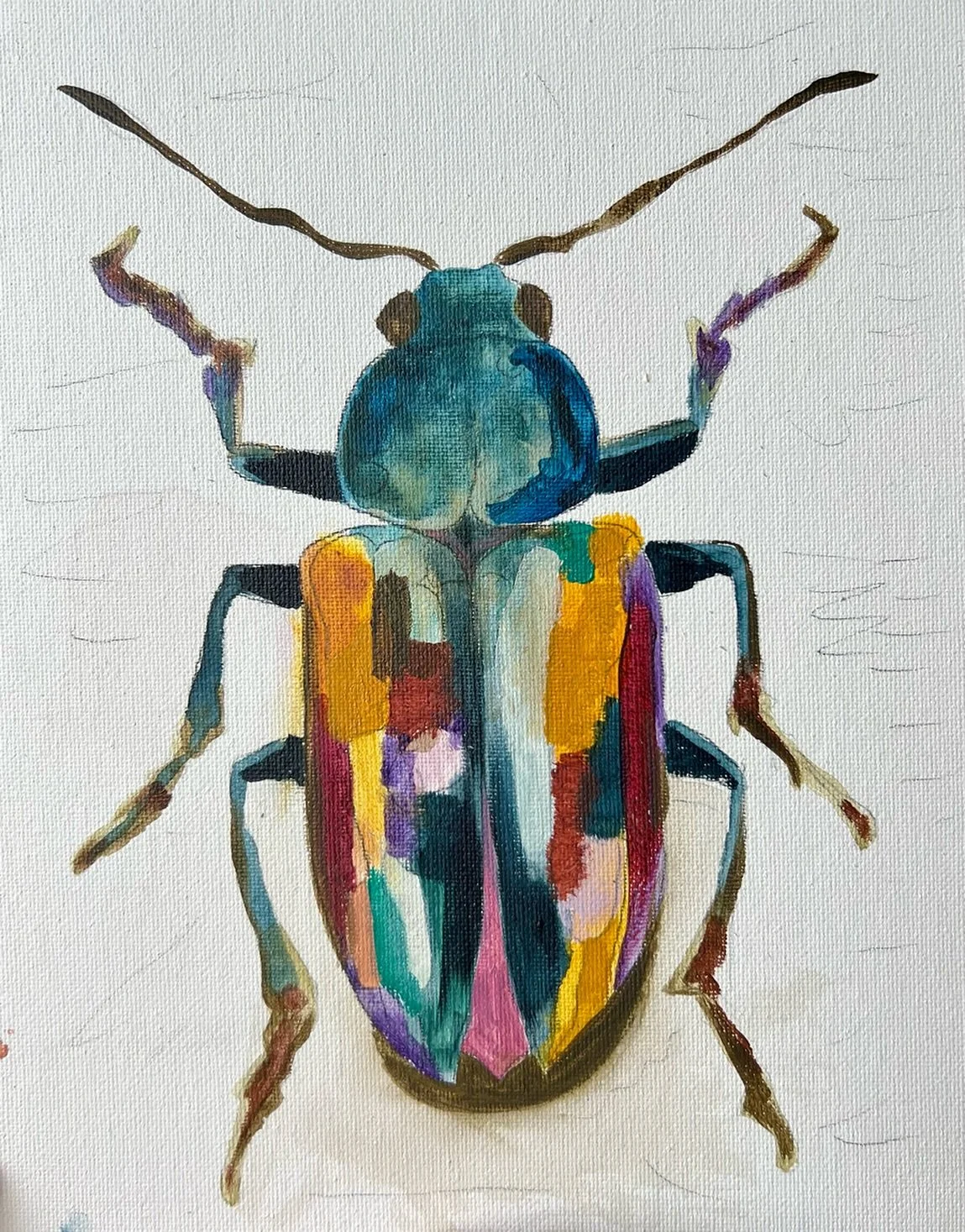 Pollinators on the mind, especially all the beetles eating my plants. They are gorgeous though&hellip; 

#wip #expressionistart #colorfulart #bugart #annarbor #beetles #abstractart