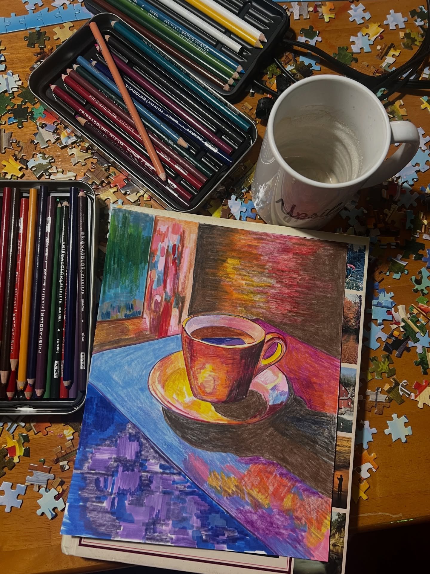 Hope you all are staying warm! 
Don&rsquo;t forget to play and get creative, your brain, heart, and soul need it. 💜💙💛&hearts;️💚🧡

#teaart #colorfulart #cozyvibes