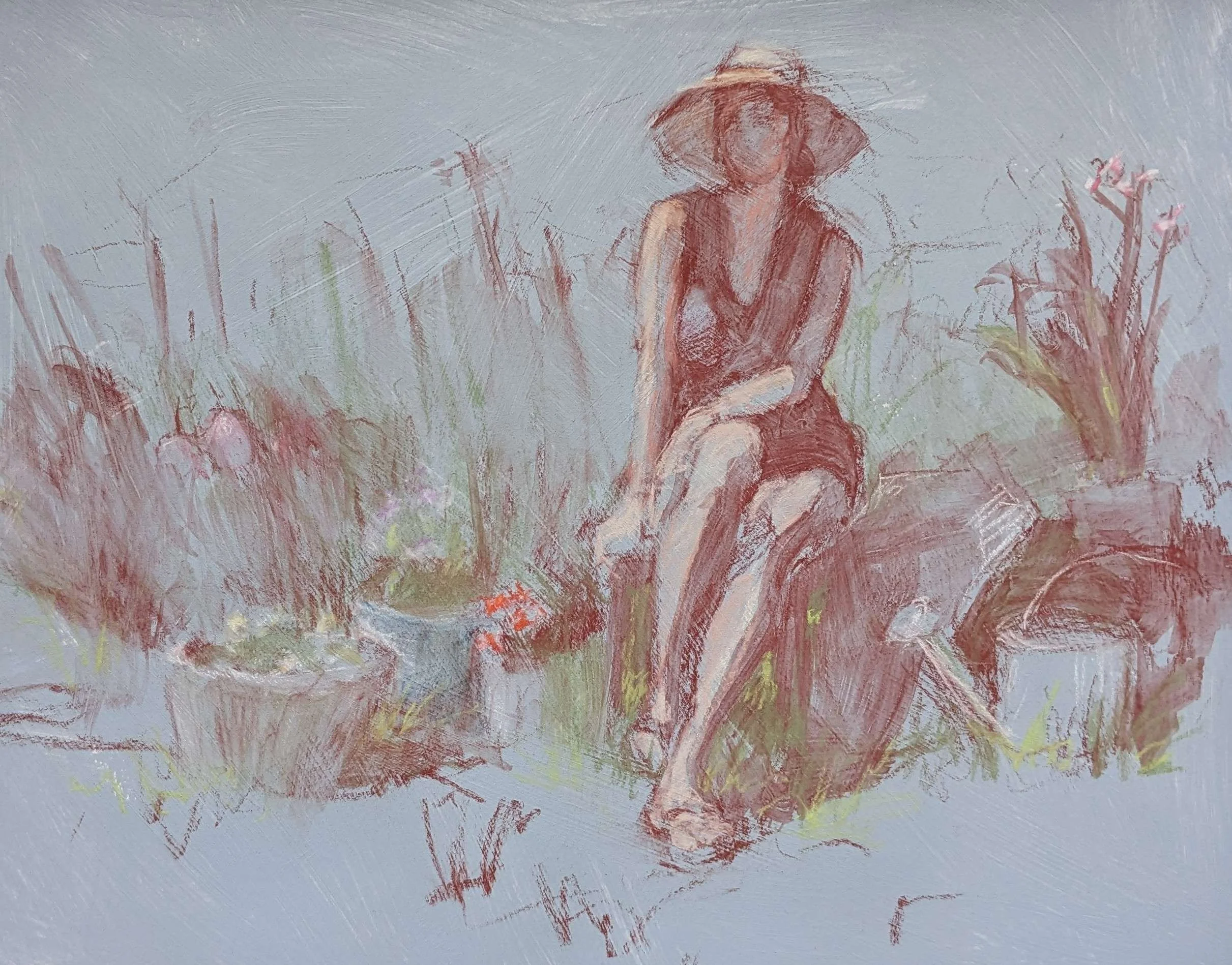 Sarah's Garden  12" x 9"  Pastel and wash