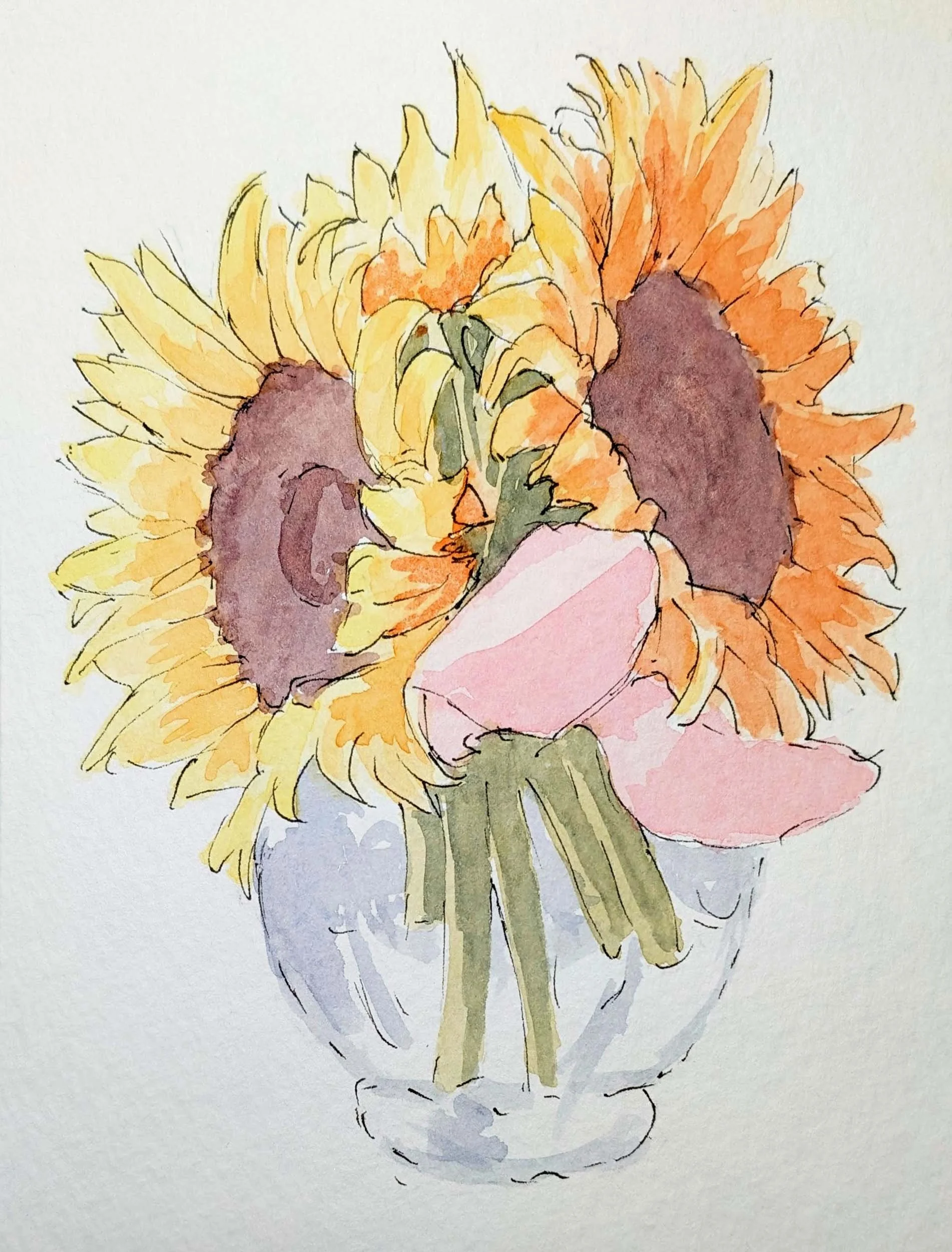 Sunflowers  5" x 7" Ink and watercolor 