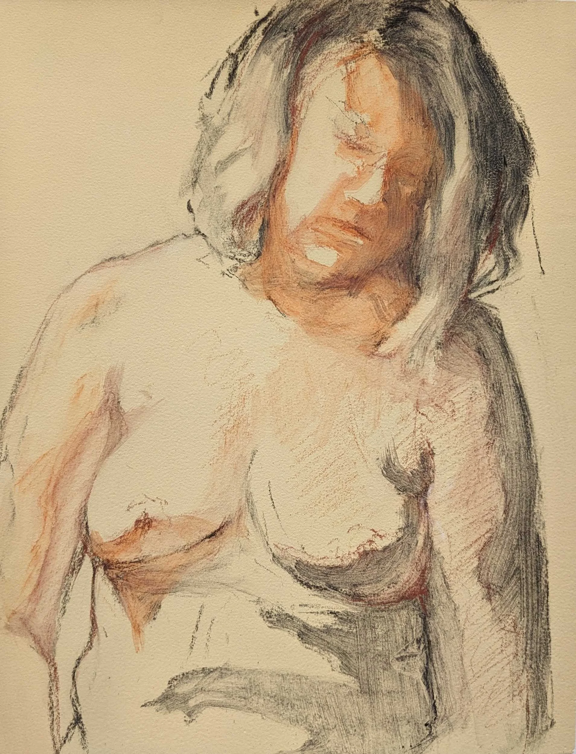 Mellow Gaze  9" x 12"  Charcoal and pastel wash