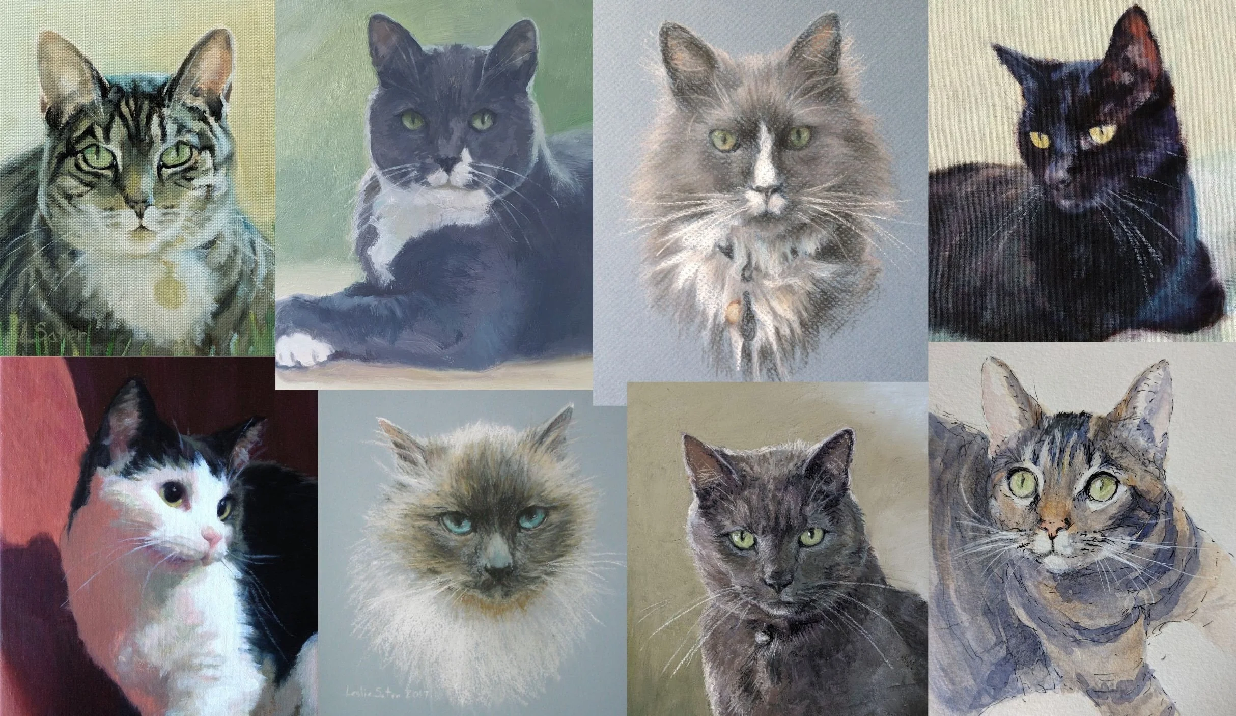Cat Portraits  Set of eight 5-1/2" x 4-1/4" notecards w/envelopes