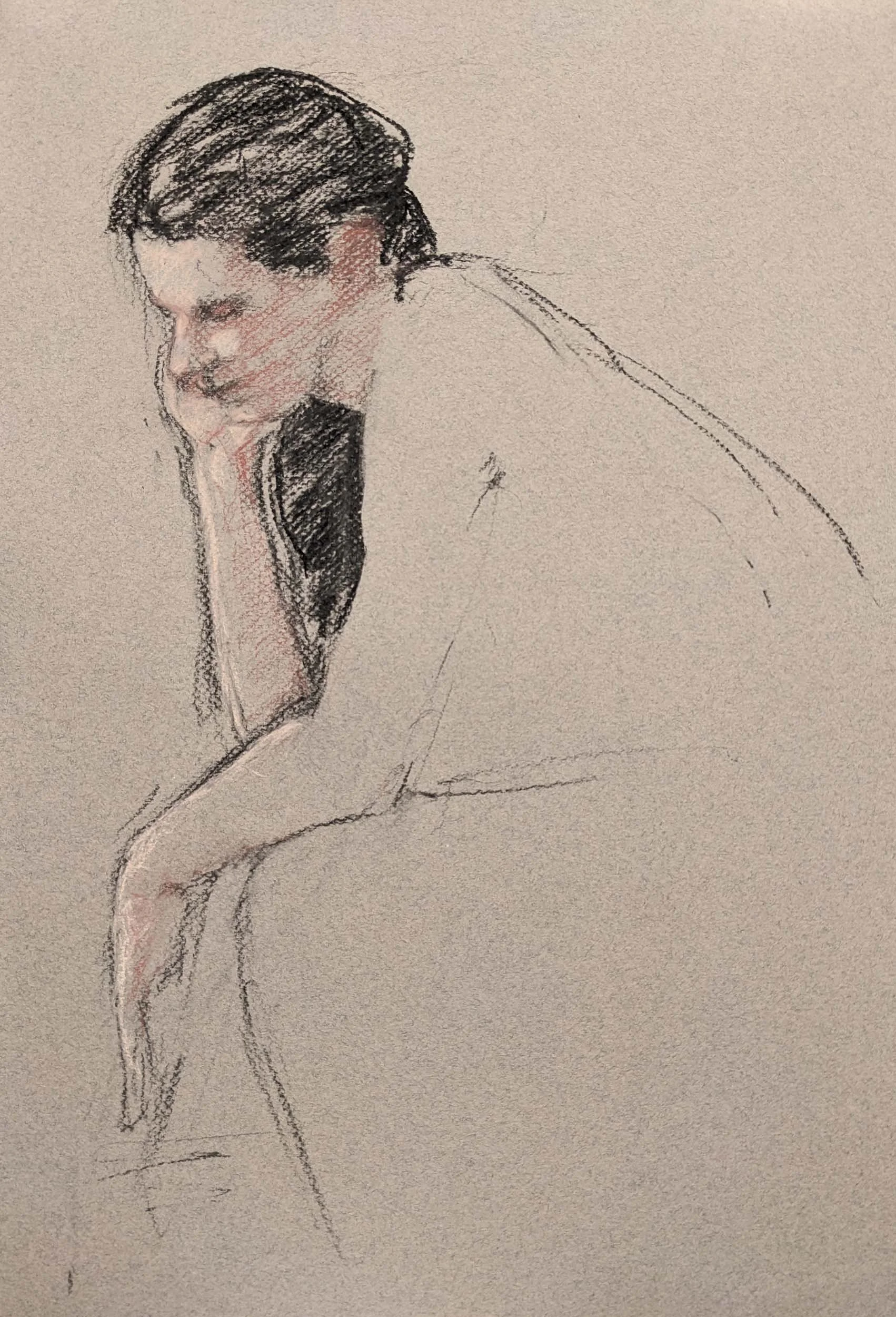 Pensive  12" x 18"  Charcoal and pastel