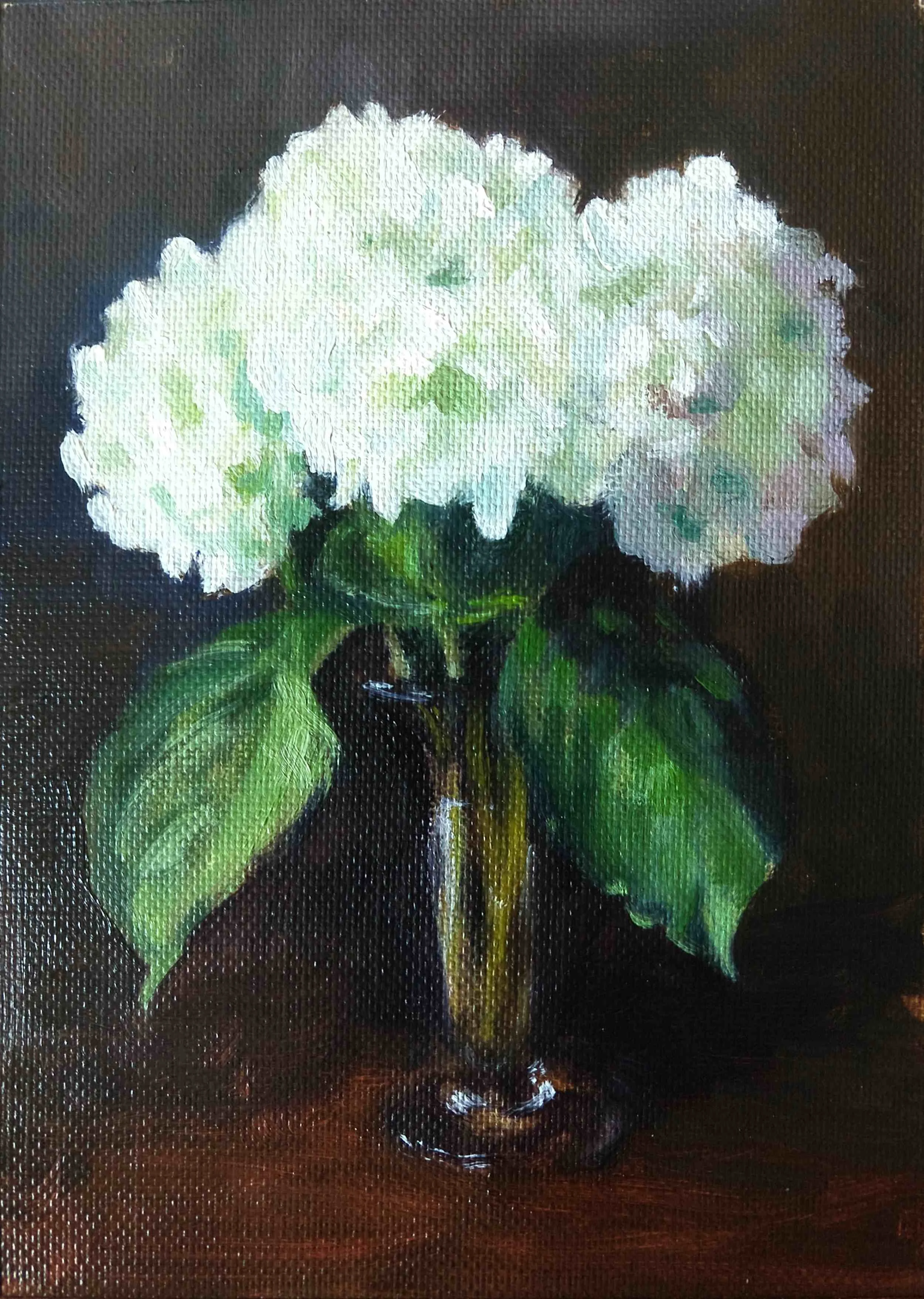 Peg's Hydrangeas  5" x 7"  Oil