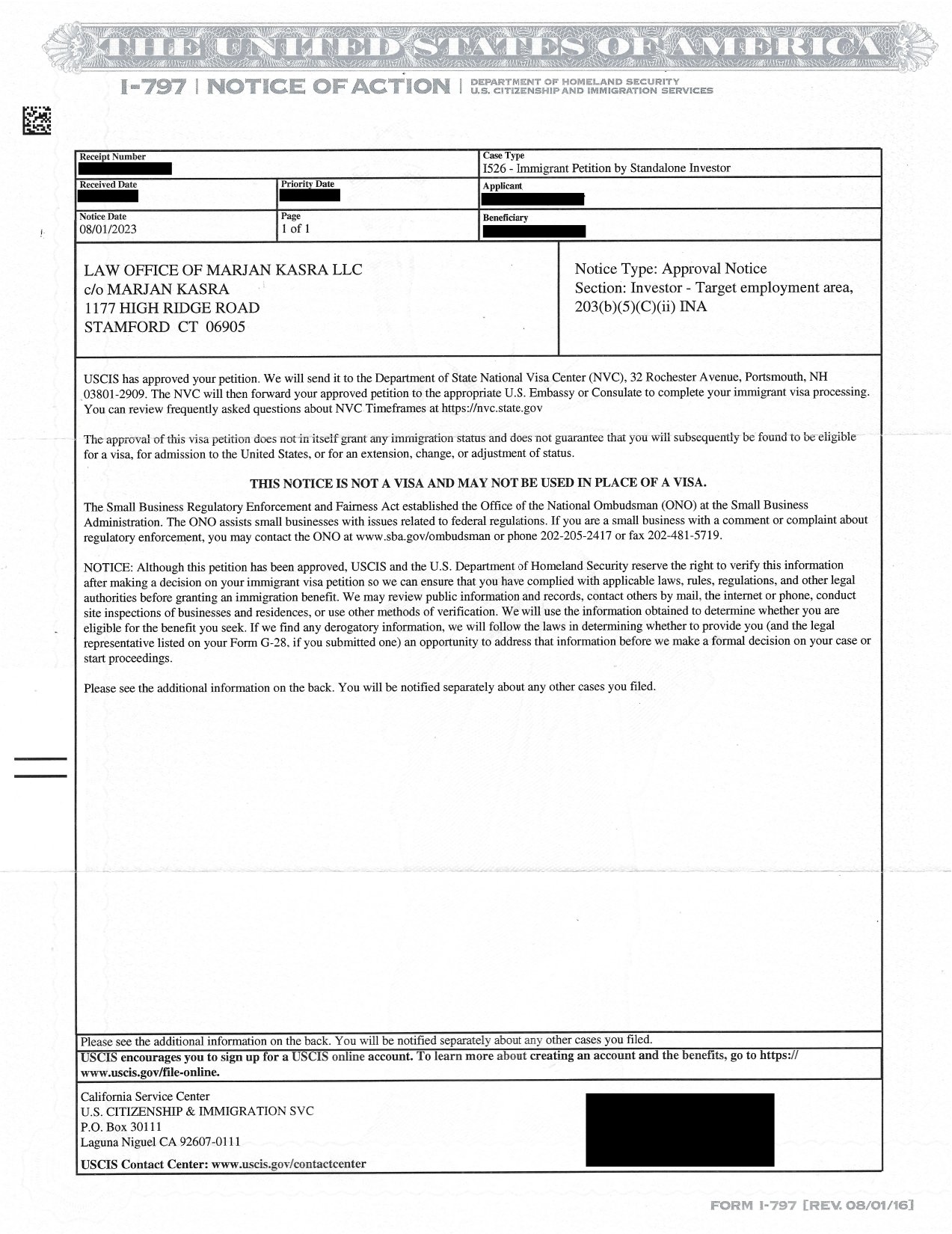 Immigrant Petition By Standalone Investor (EB-5 Approval Notice)