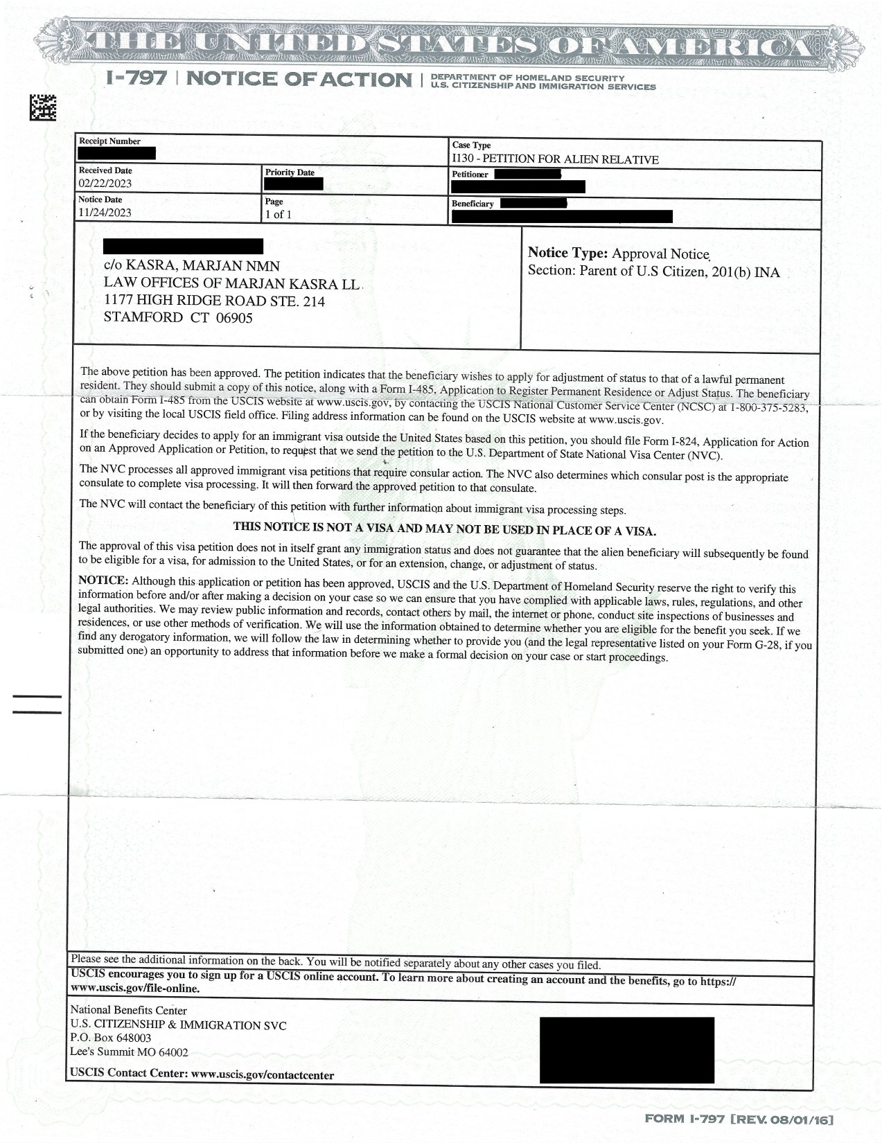 I-130 Petition For Alien Relative Approval Notice