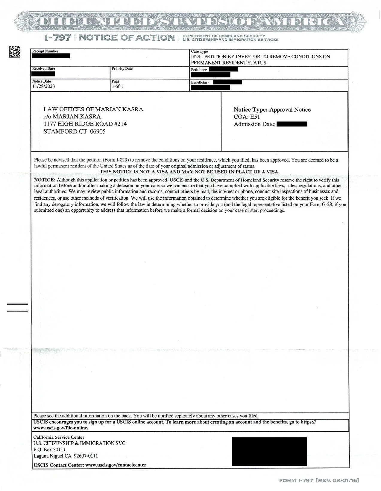I-829 Approval Petition by Investor to Remove Conditions on Permanent Resident Status
