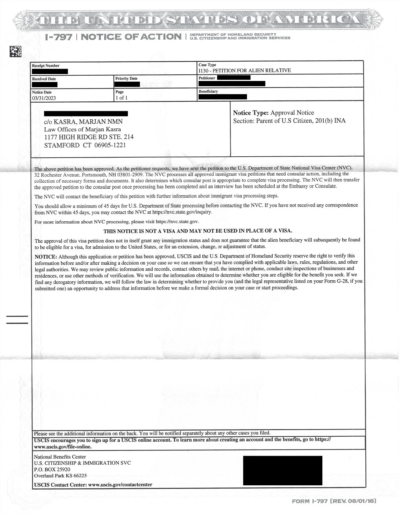 I-130 Petition For Alien Relative Approval Notice