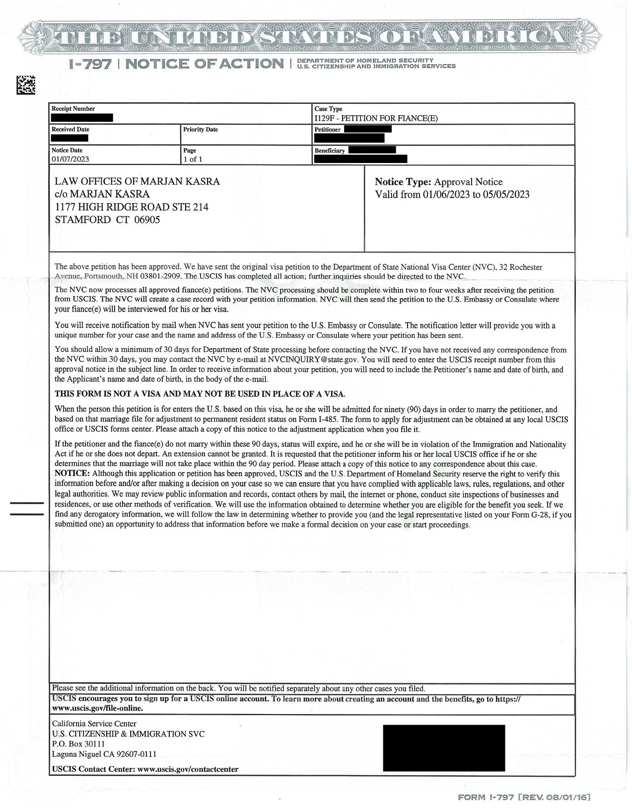 I-129f Petition For Fiancé Approval Notice