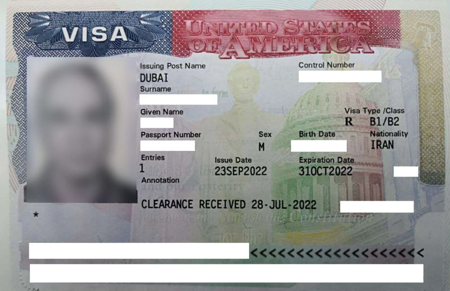Visa issued for a tourist visa applicant