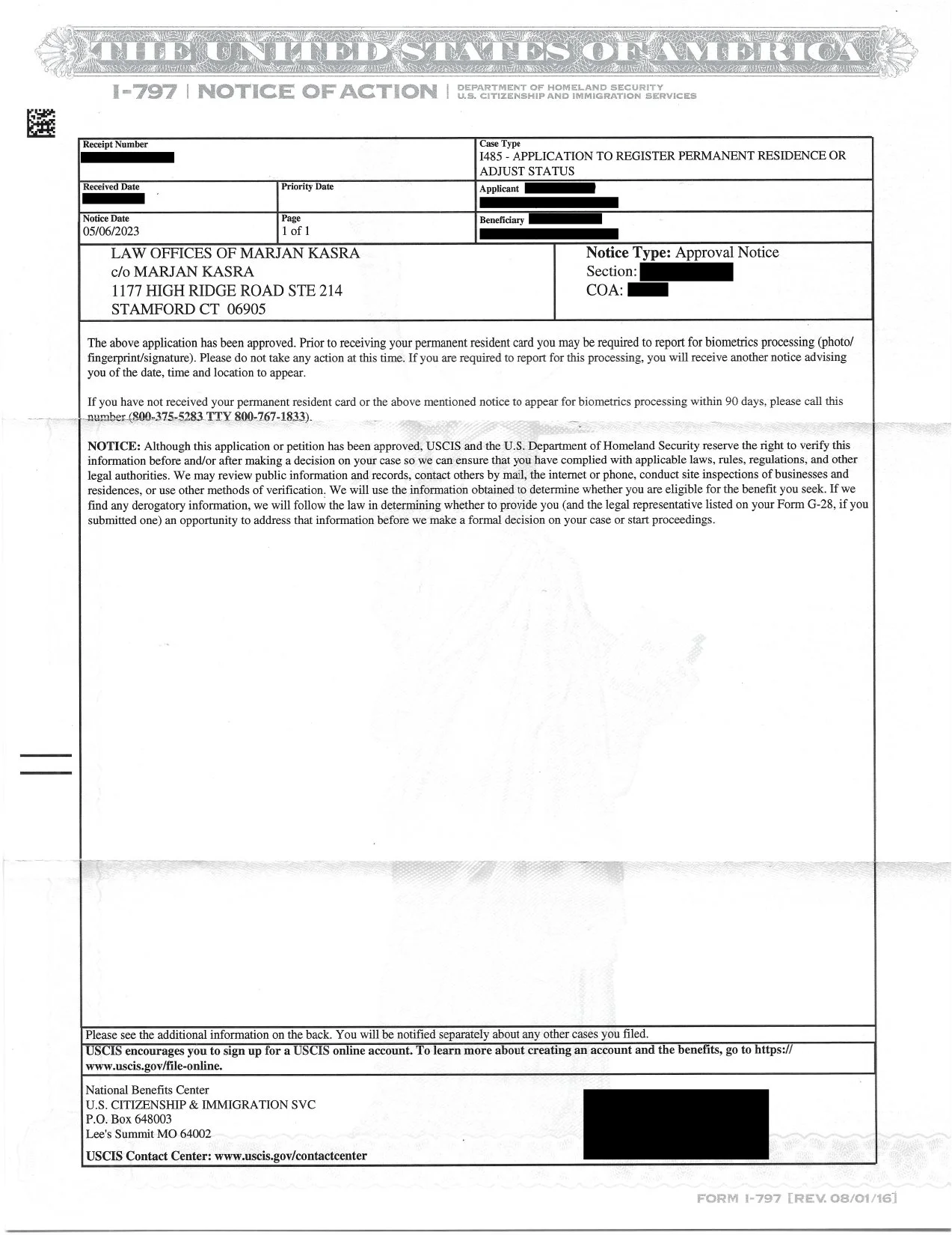 I-485 Application To Register Permanent Residence Or Adjust Status Approval Notice