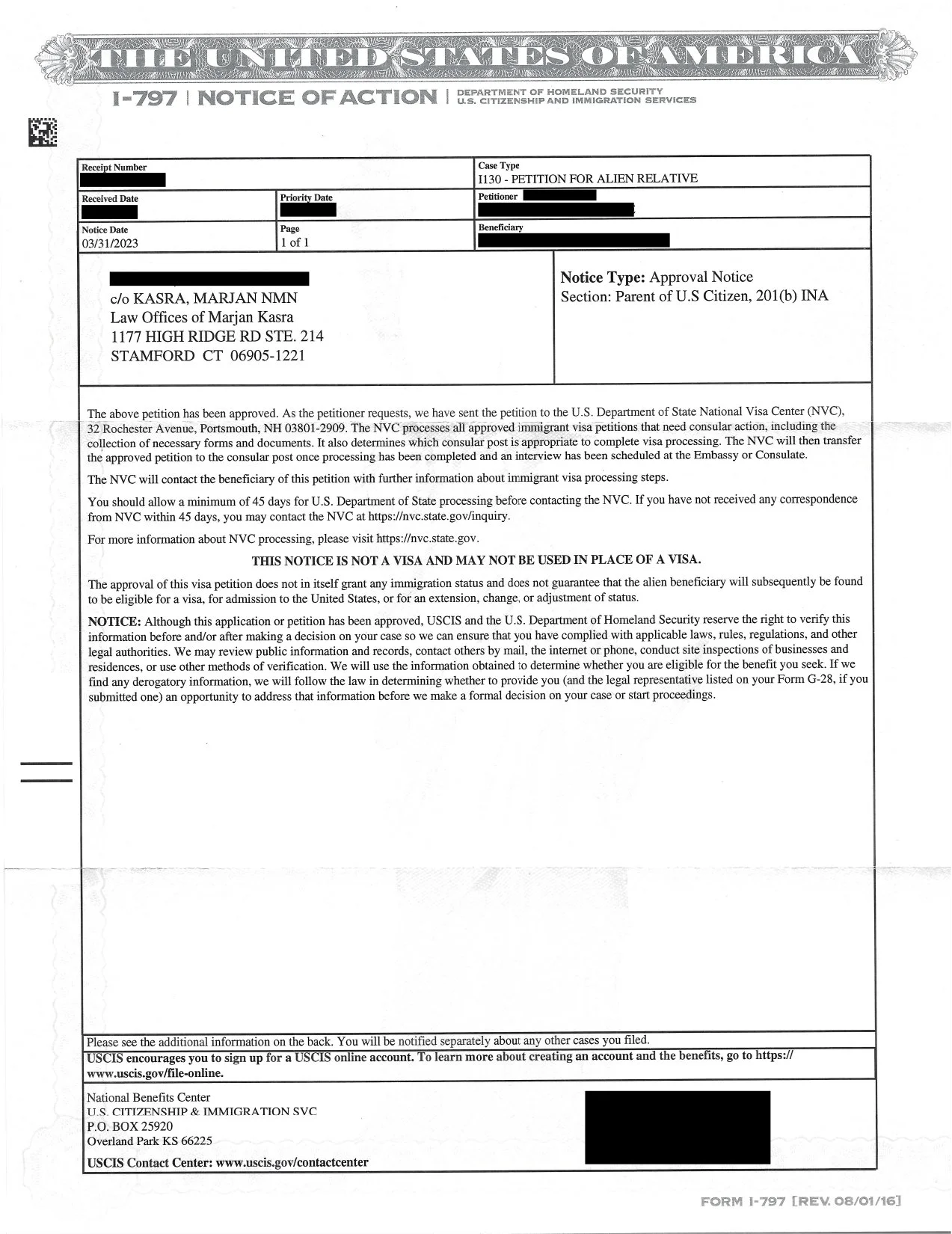 I-130 Petition For Alien Relative Approval Notice