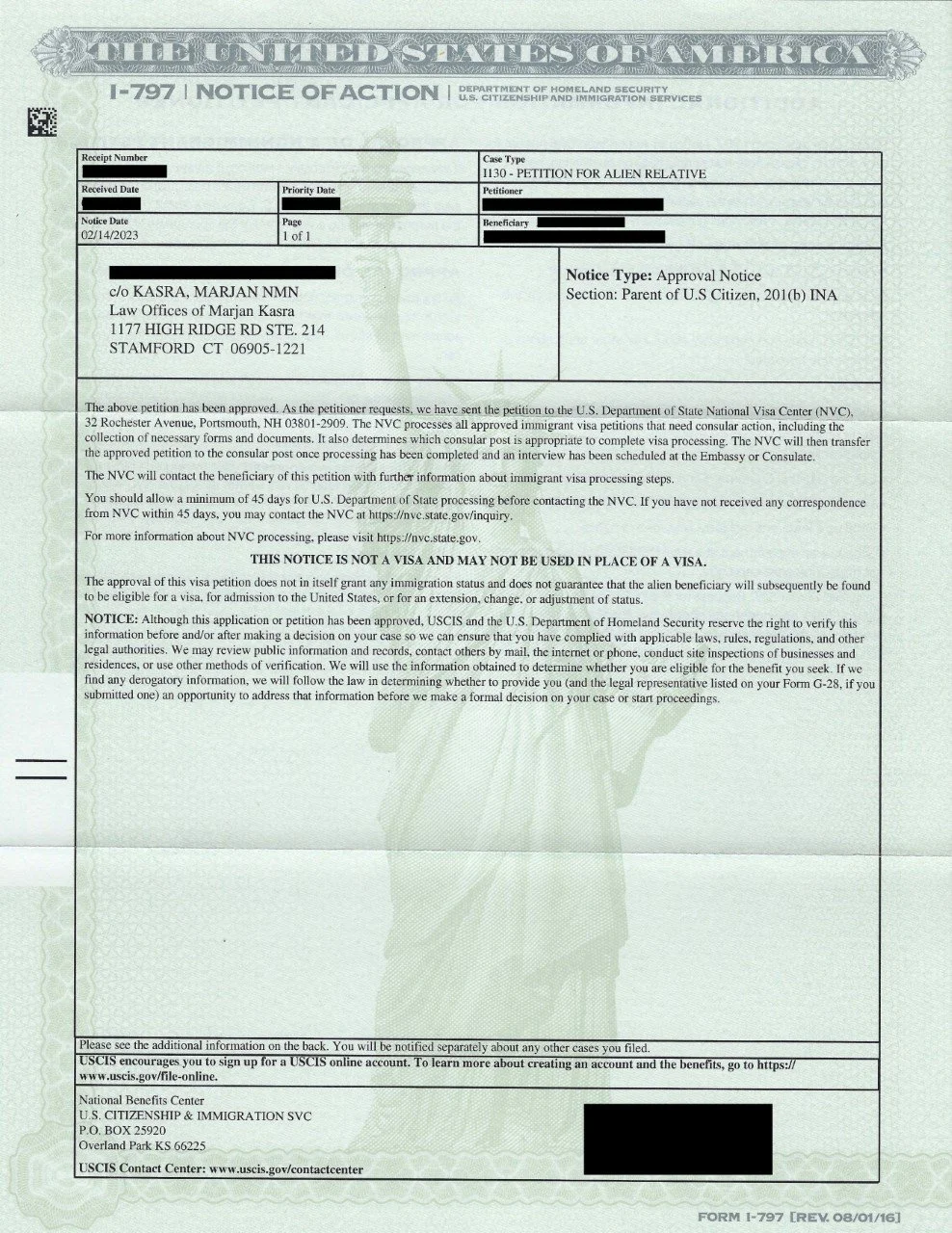 I-130 Petition For Alien Relative Approval Notice