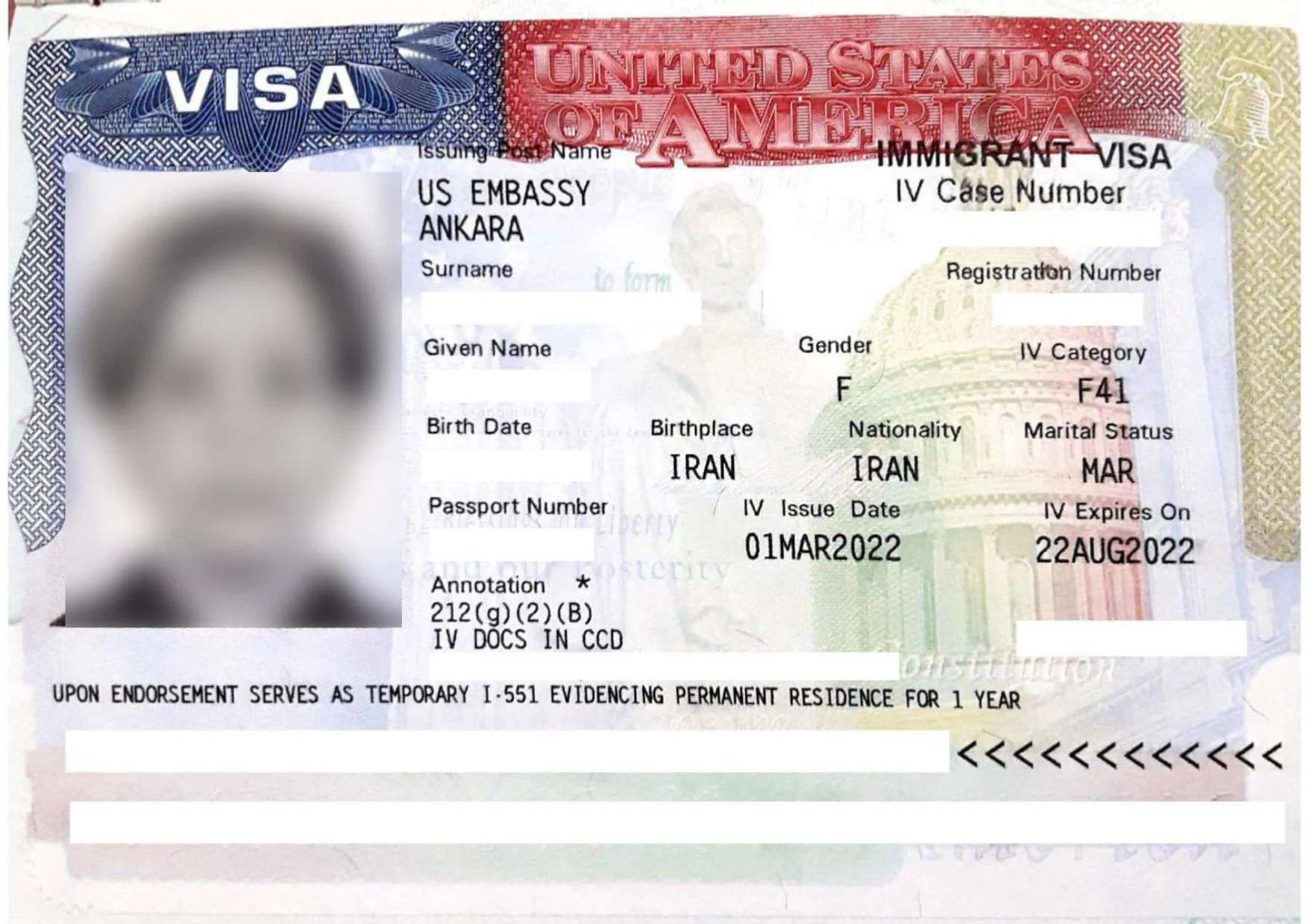 Visa issued for a family visa applicant